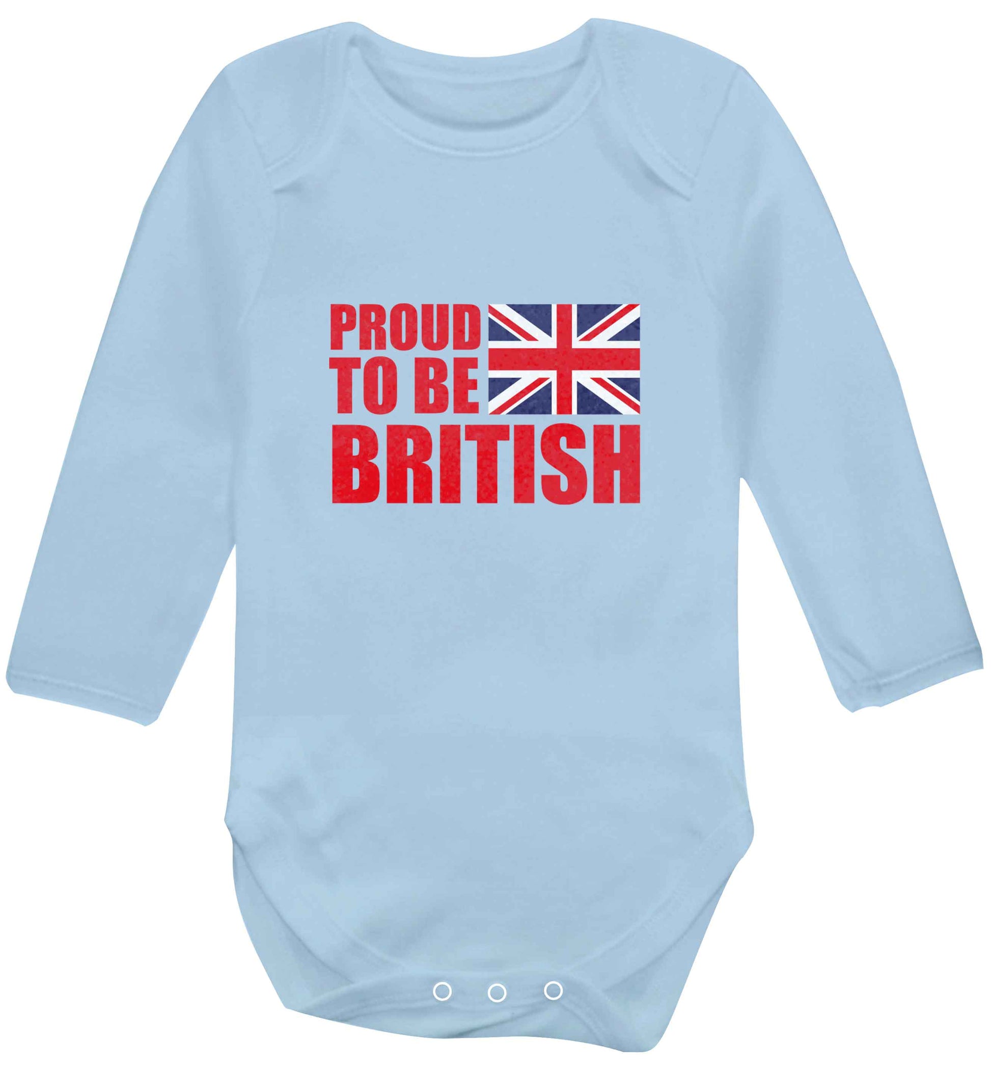 Proud to be British baby vest long sleeved pale blue 6-12 months