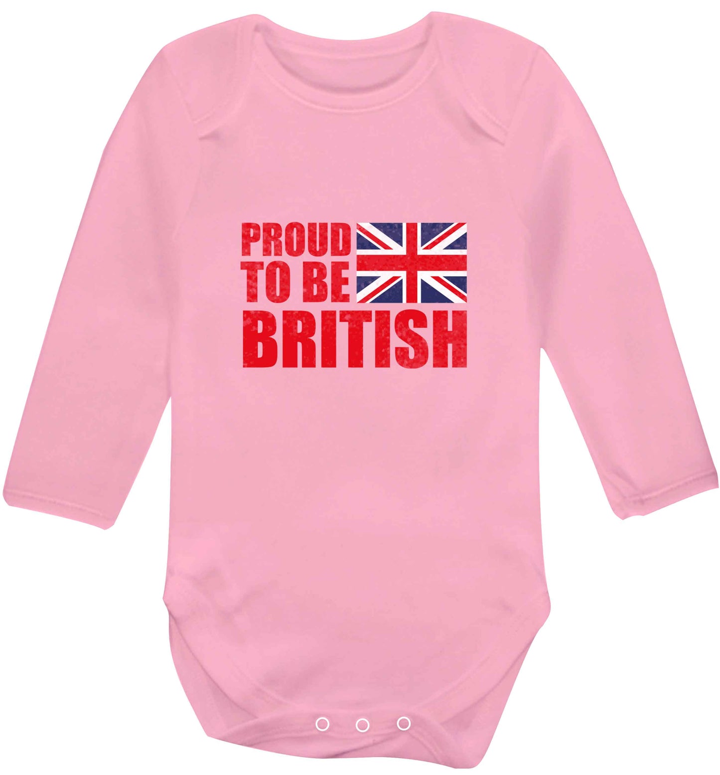 Proud to be British baby vest long sleeved pale pink 6-12 months