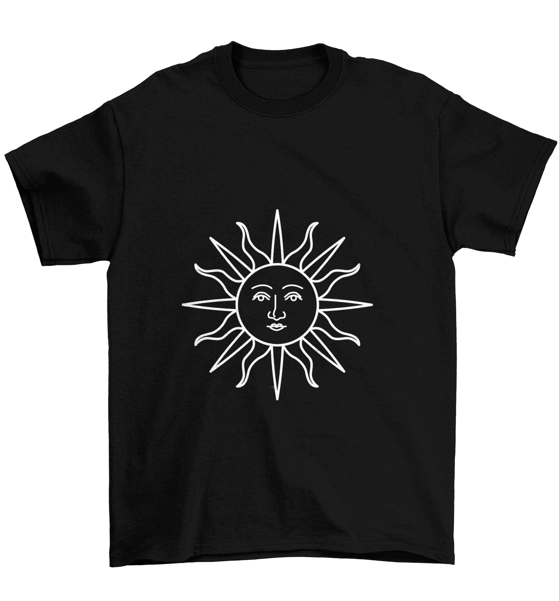 Sun face illustration Children's black Tshirt 12-13 Years