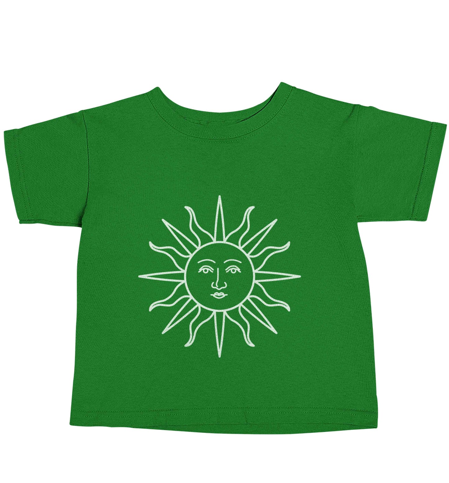 Sun face illustration green baby toddler Tshirt 2 Years