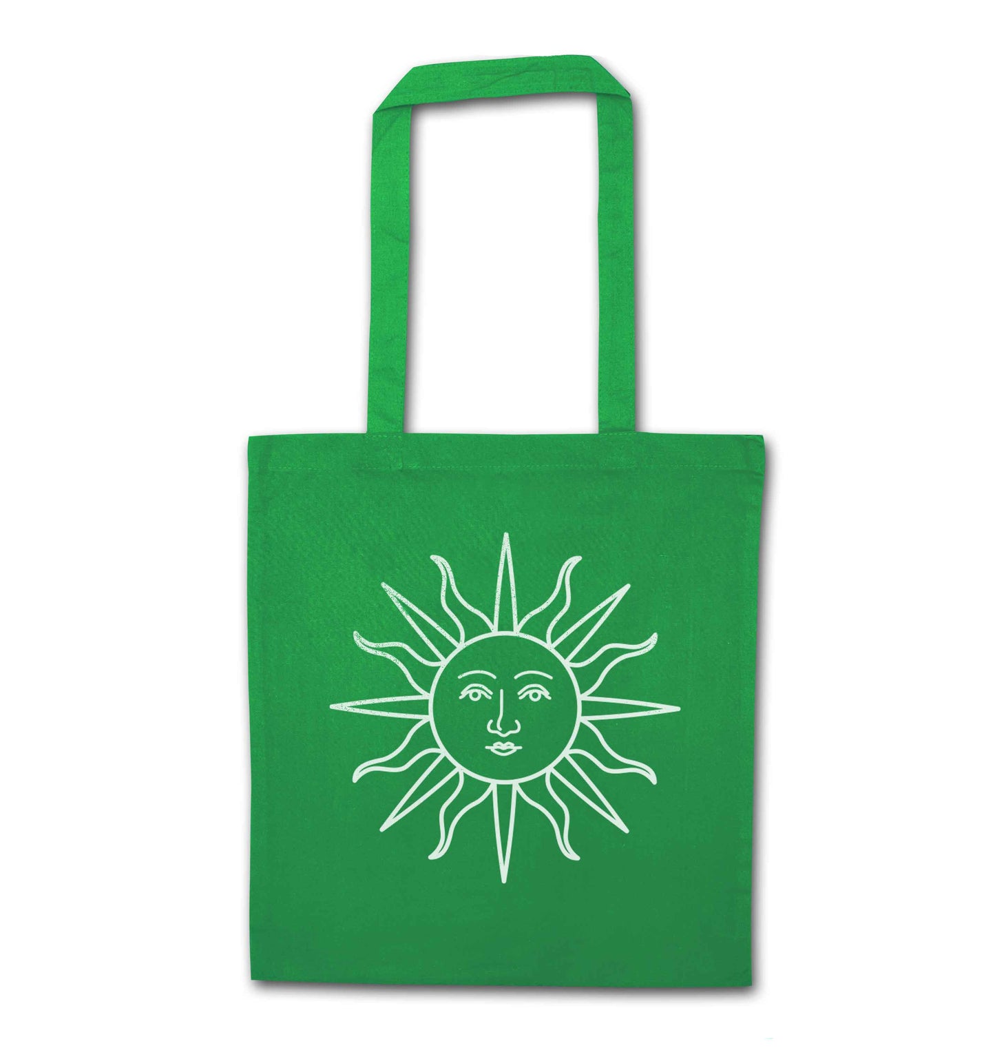 Sun face illustration green tote bag