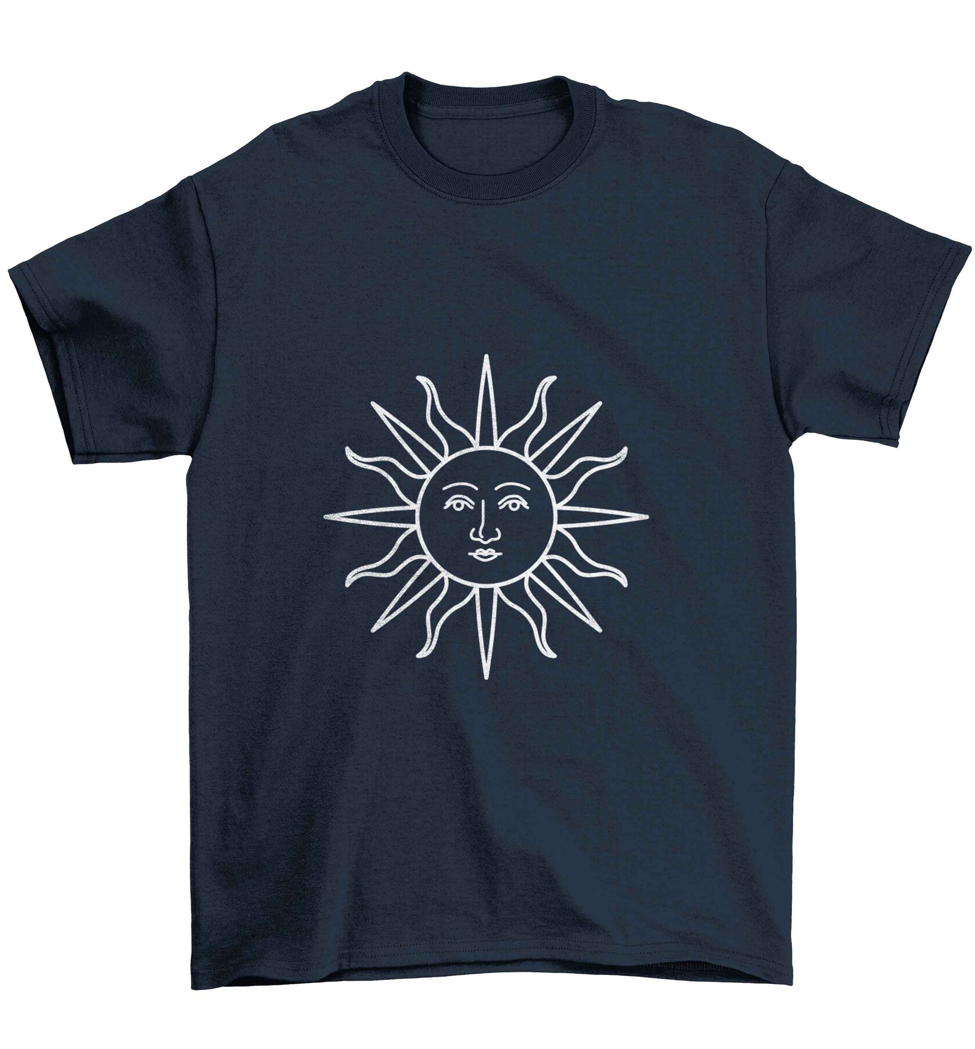 Sun face illustration Children's navy Tshirt 12-13 Years