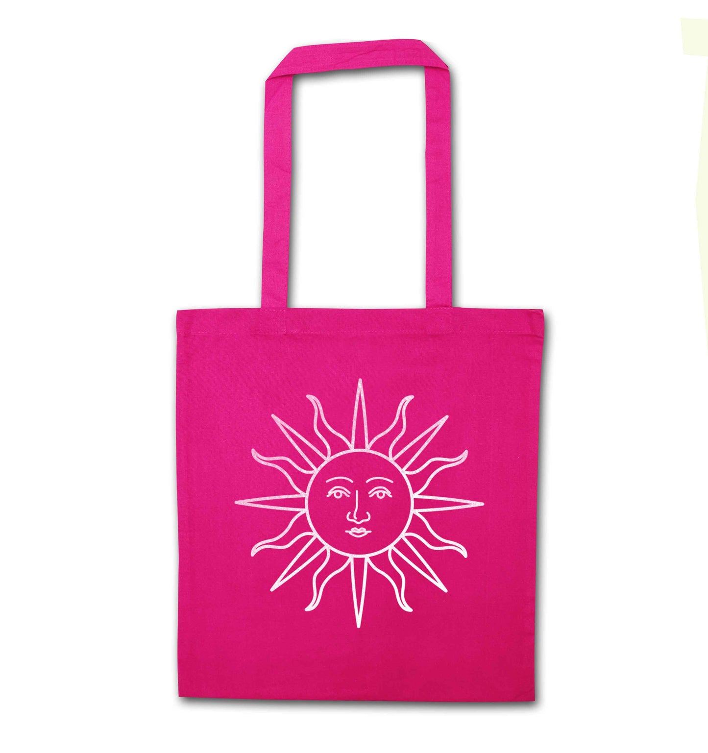 Sun face illustration pink tote bag