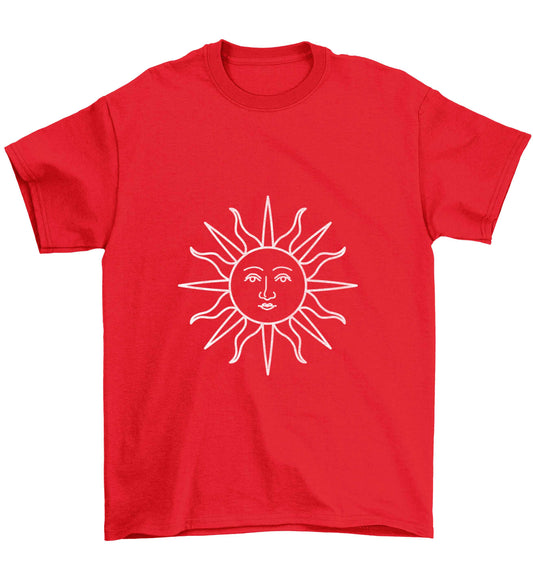 Sun face illustration Children's red Tshirt 12-13 Years