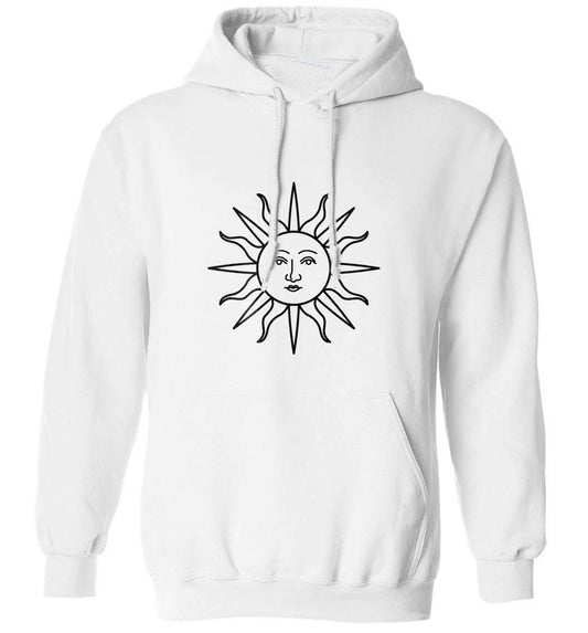 Sun face illustration adults unisex white hoodie 2XL