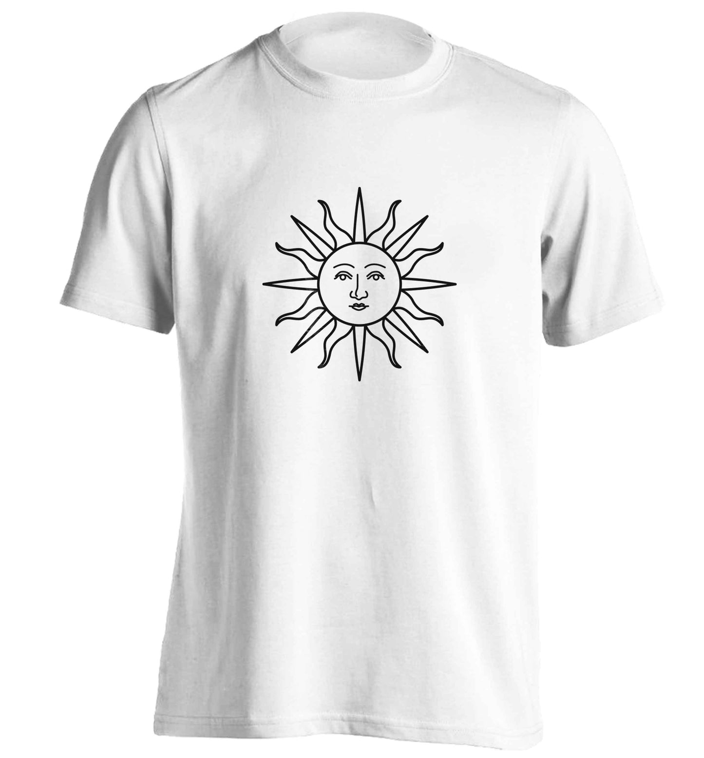 Sun face illustration adults unisex white Tshirt 2XL