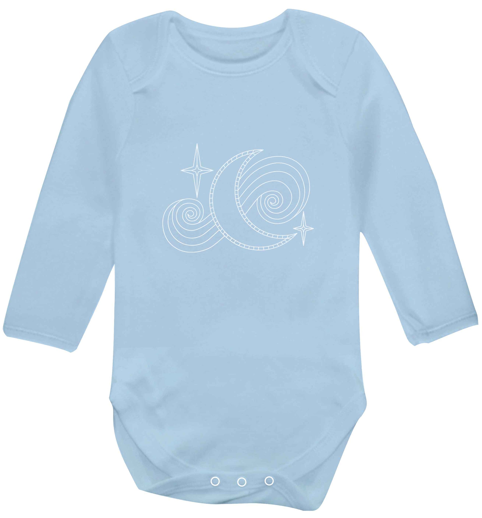 Moon and stars illustration baby vest long sleeved pale blue 6-12 months