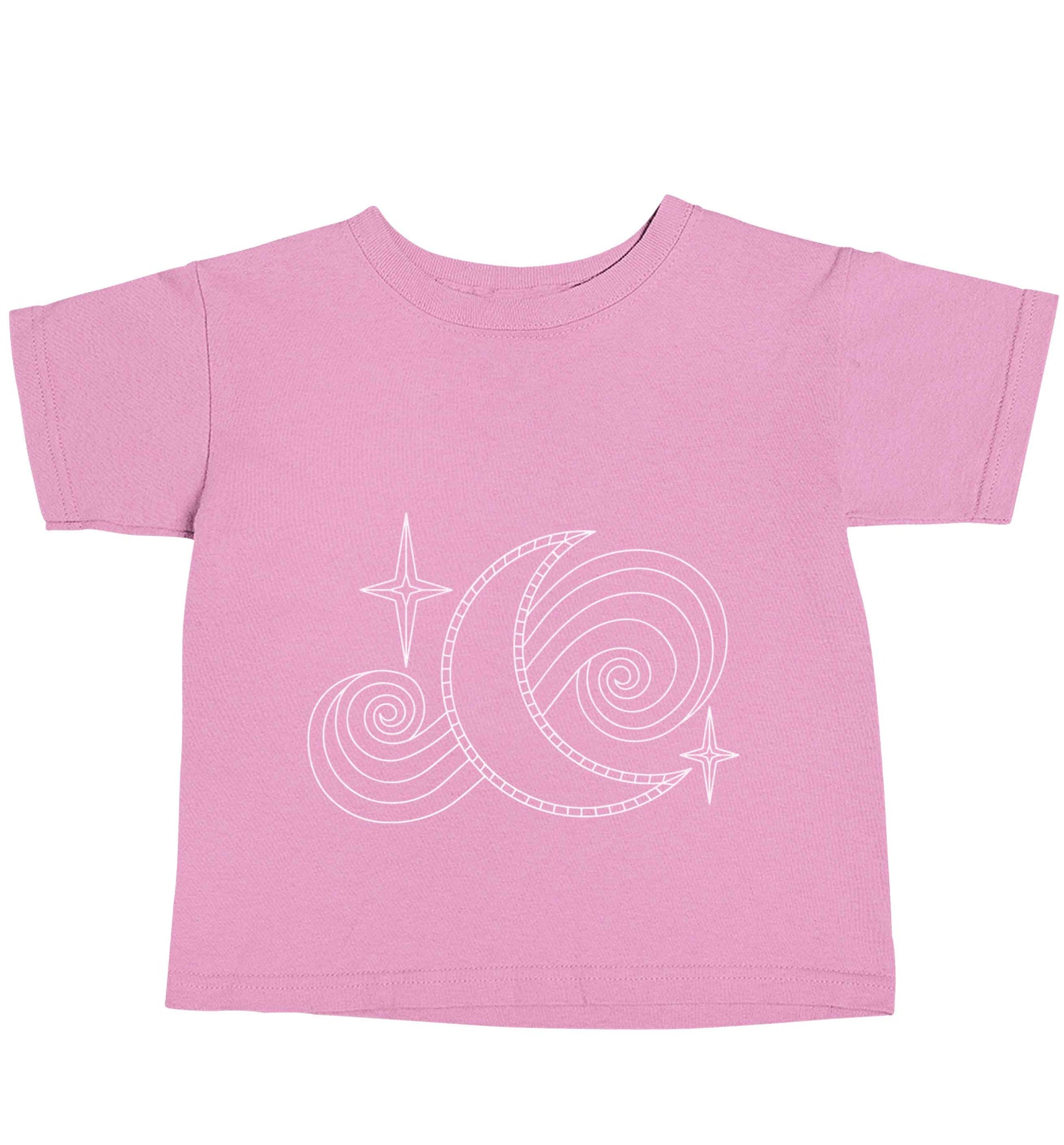 Moon and stars illustration light pink baby toddler Tshirt 2 Years