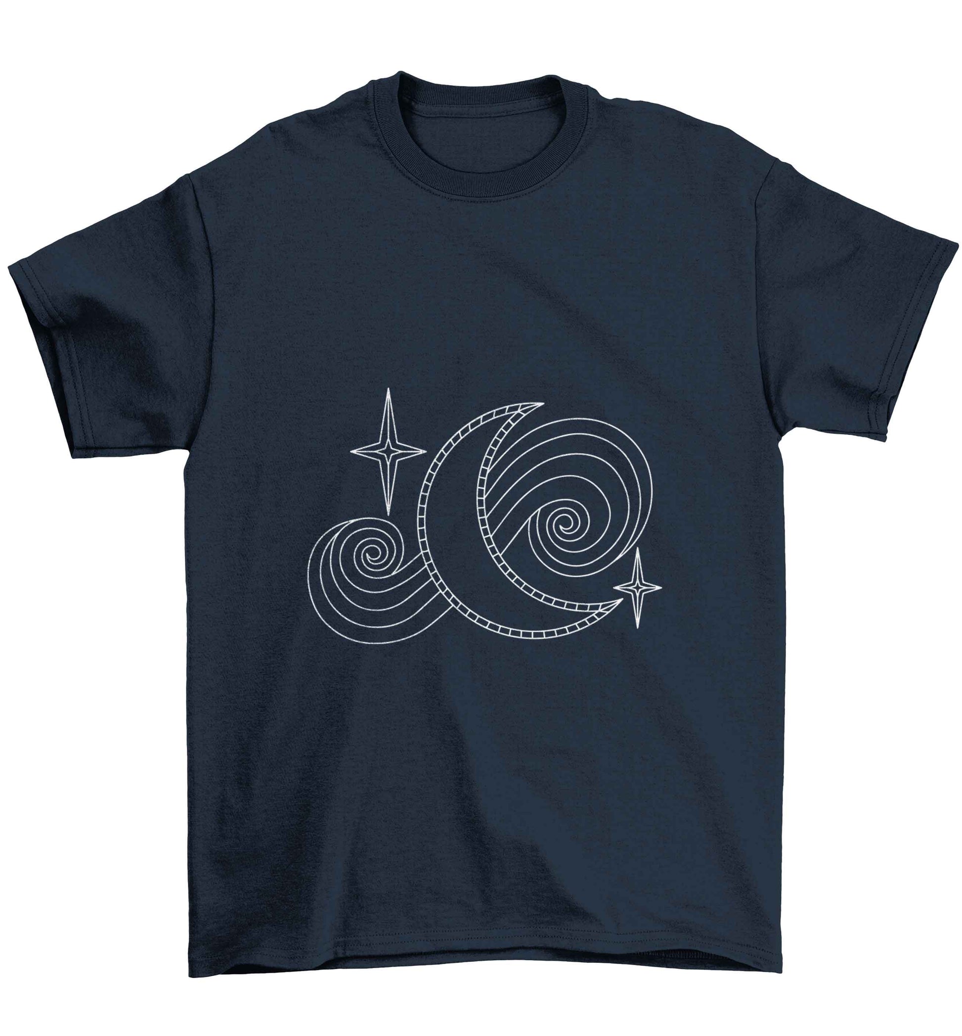 Moon and stars illustration Children's navy Tshirt 12-13 Years