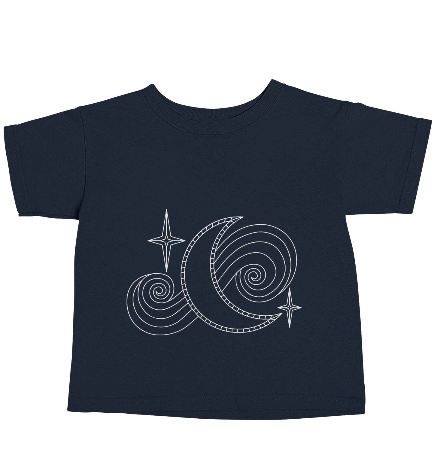 Moon and stars illustration navy baby toddler Tshirt 2 Years