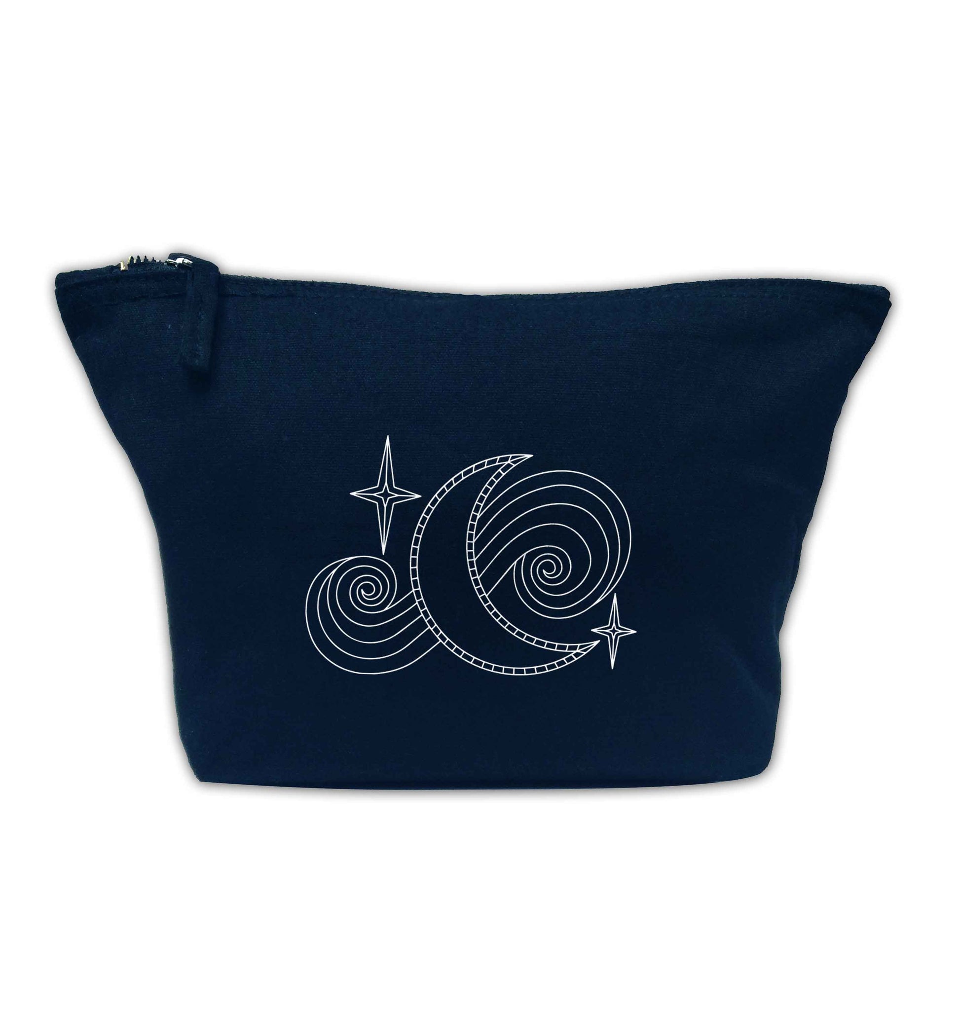 Moon and stars illustration navy makeup bag