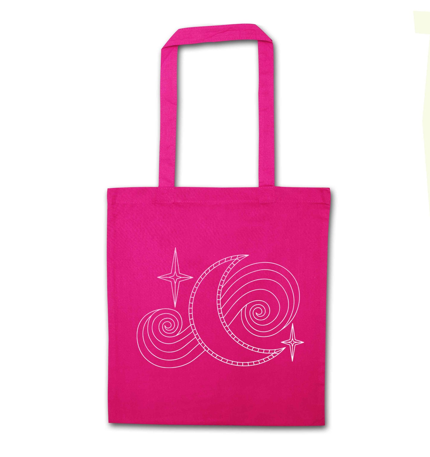 Moon and stars illustration pink tote bag
