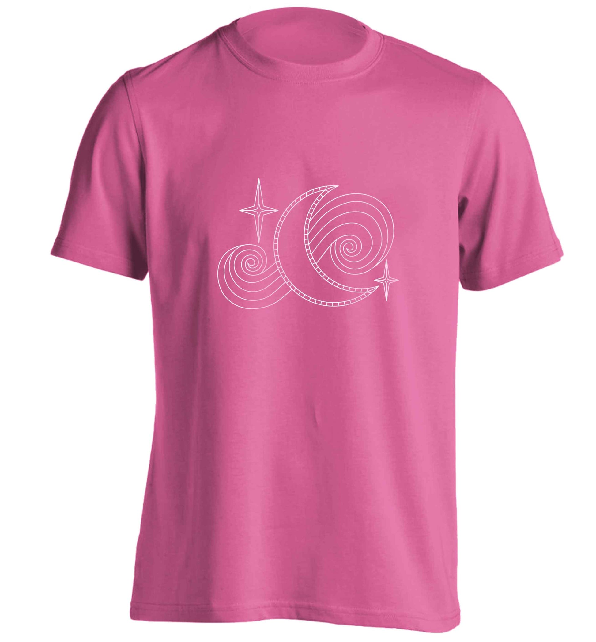 Moon and stars illustration adults unisex pink Tshirt 2XL