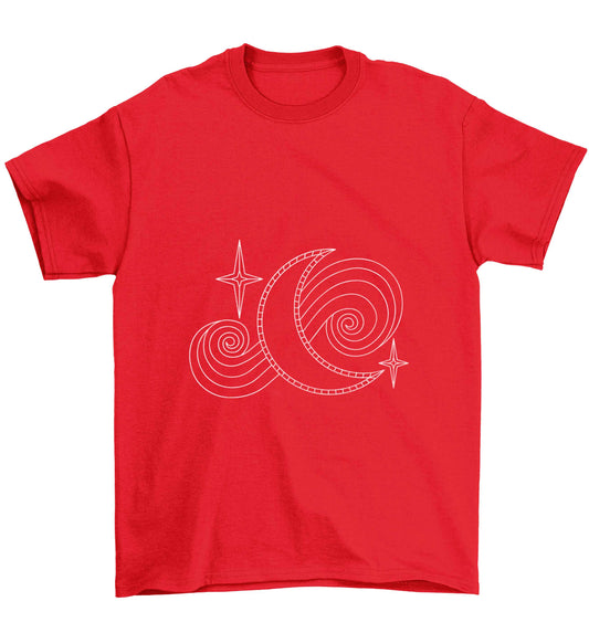 Moon and stars illustration Children's red Tshirt 12-13 Years