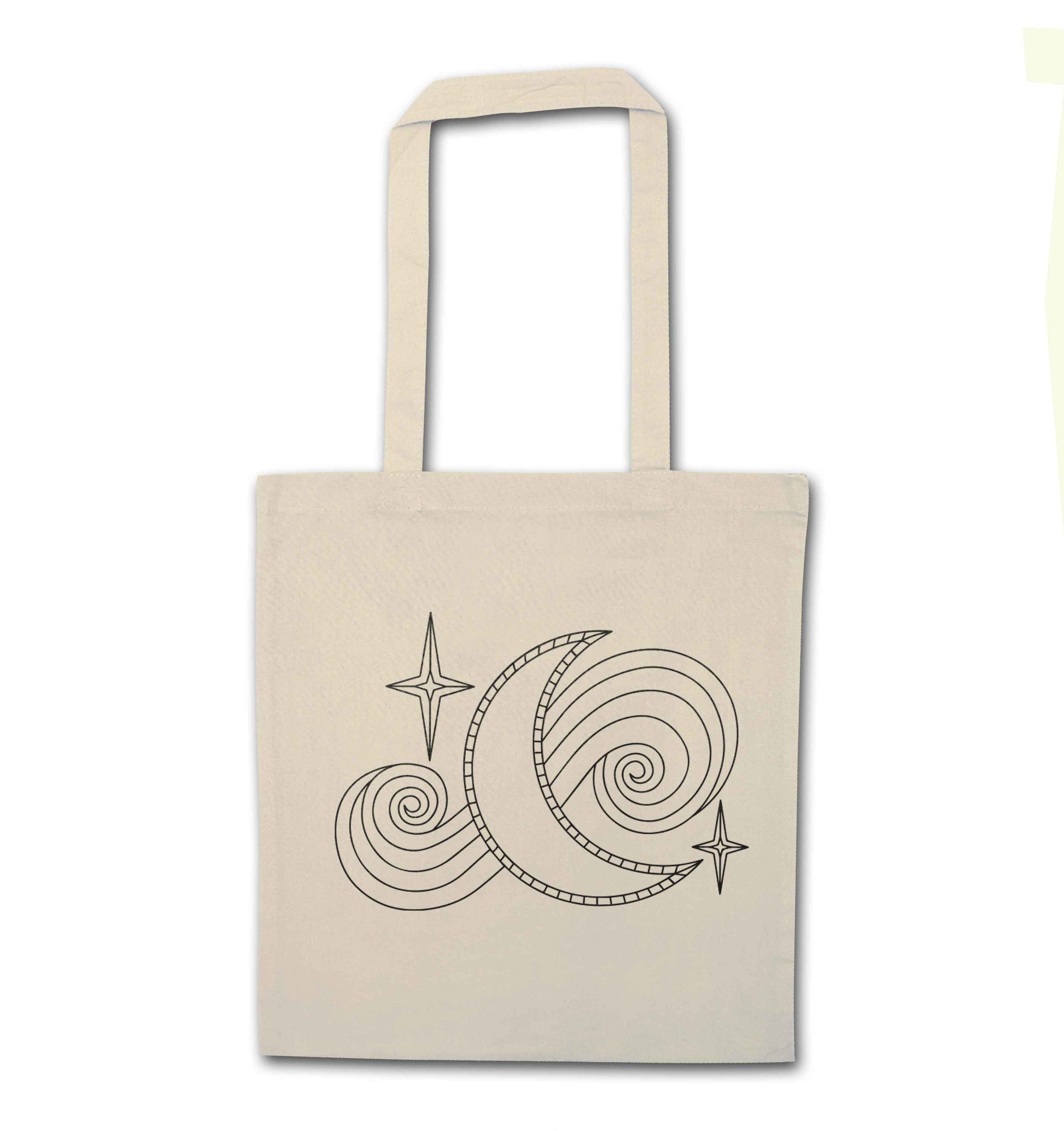Moon and stars illustration natural tote bag