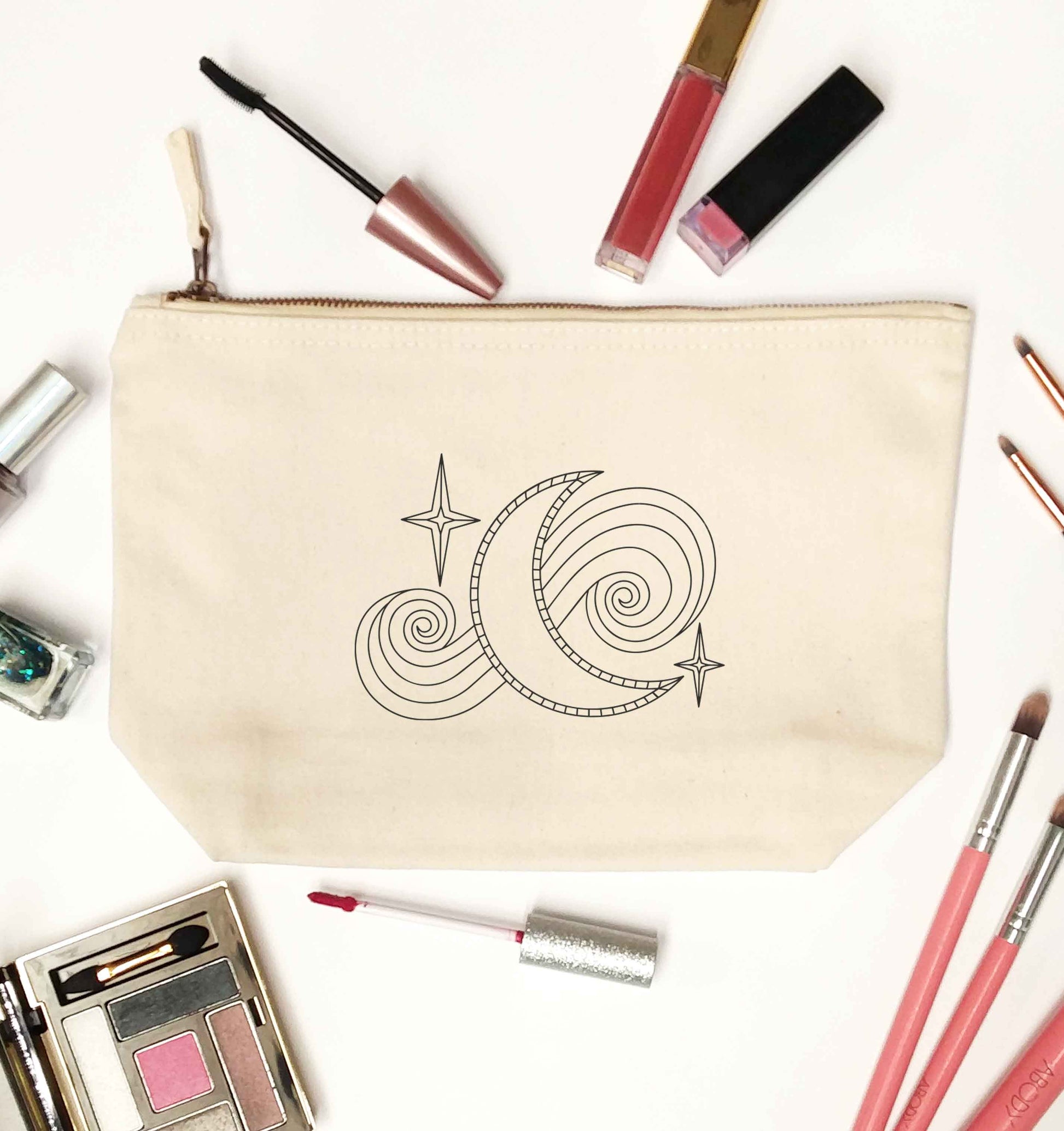 Moon and stars illustration natural makeup bag