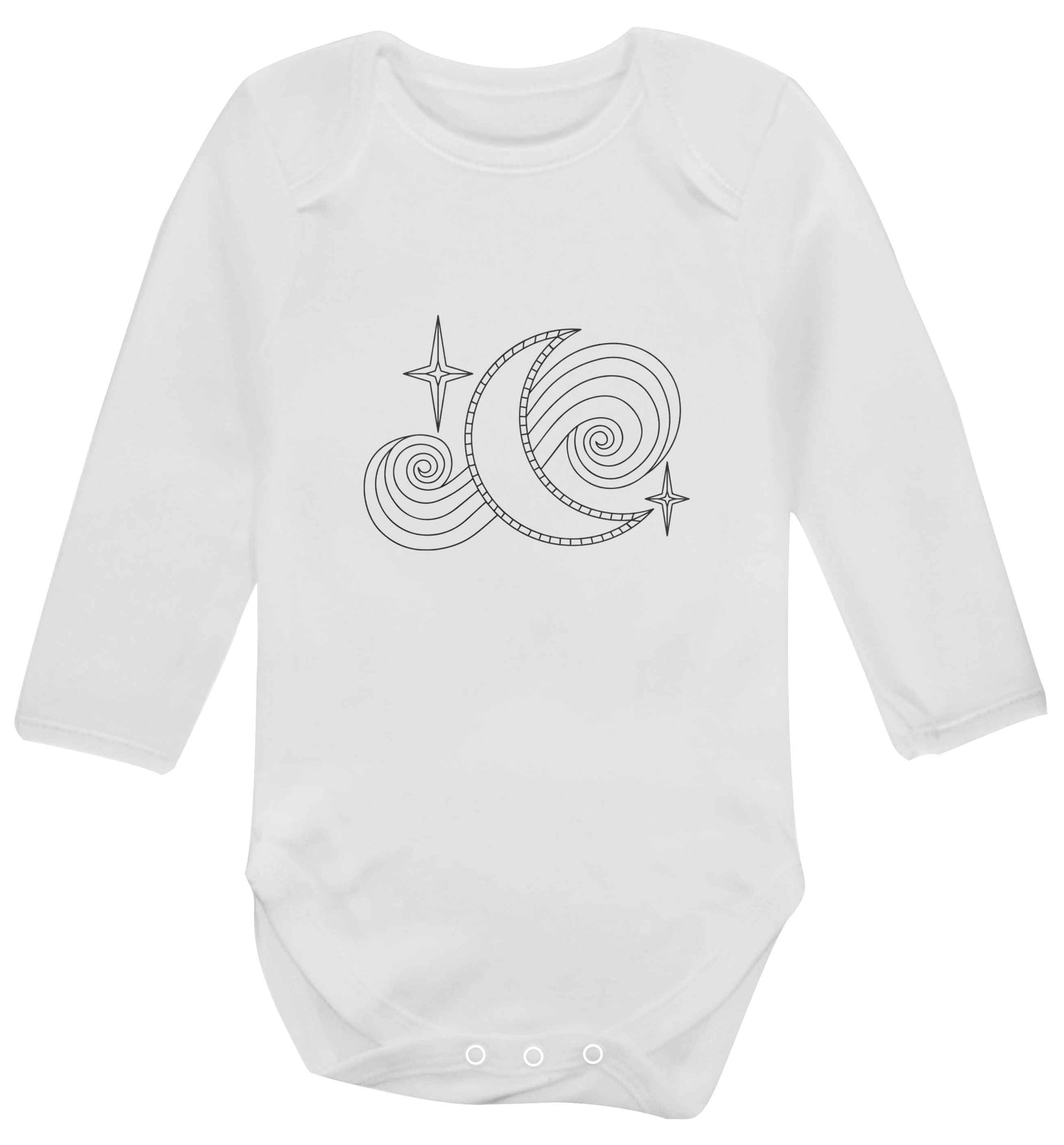 Moon and stars illustration baby vest long sleeved white 6-12 months