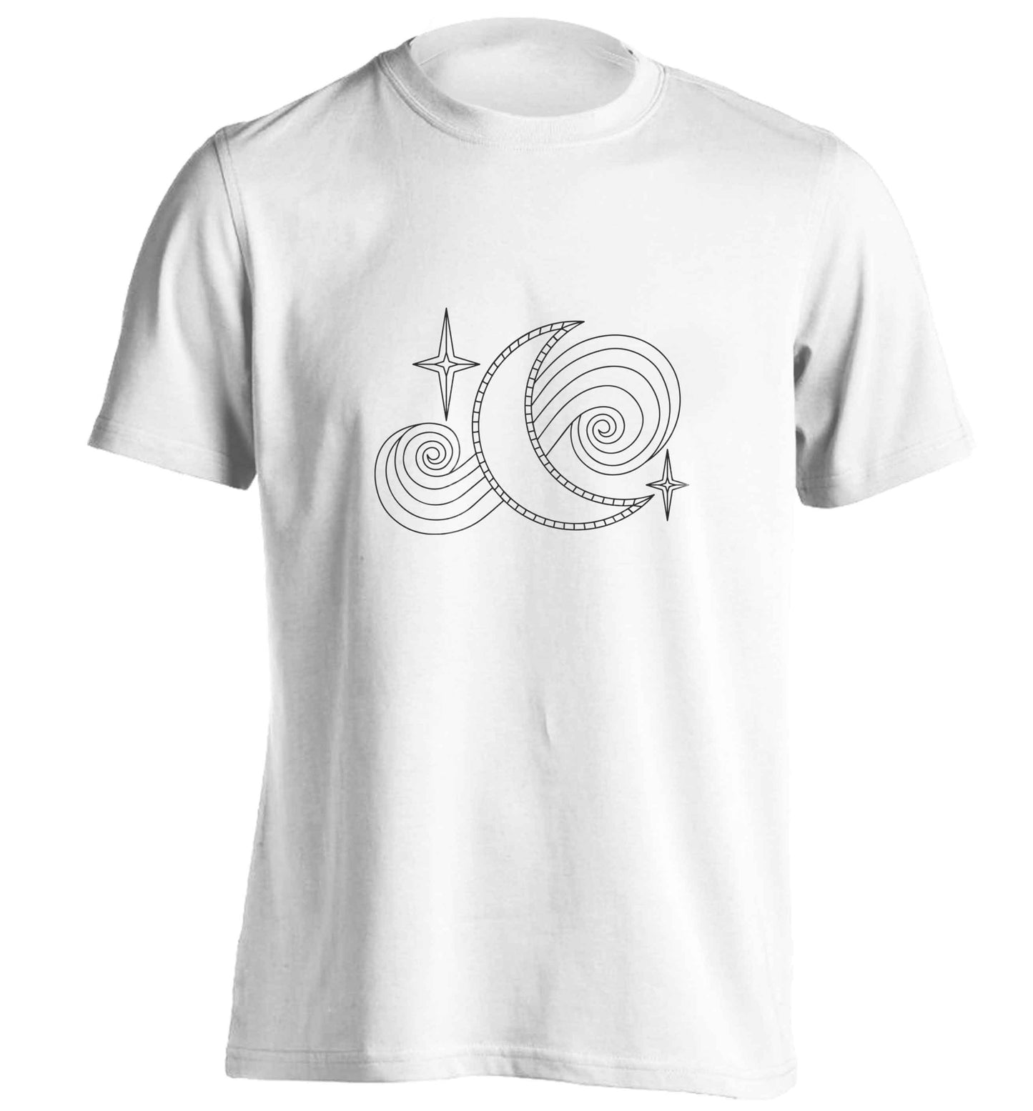 Moon and stars illustration adults unisex white Tshirt 2XL