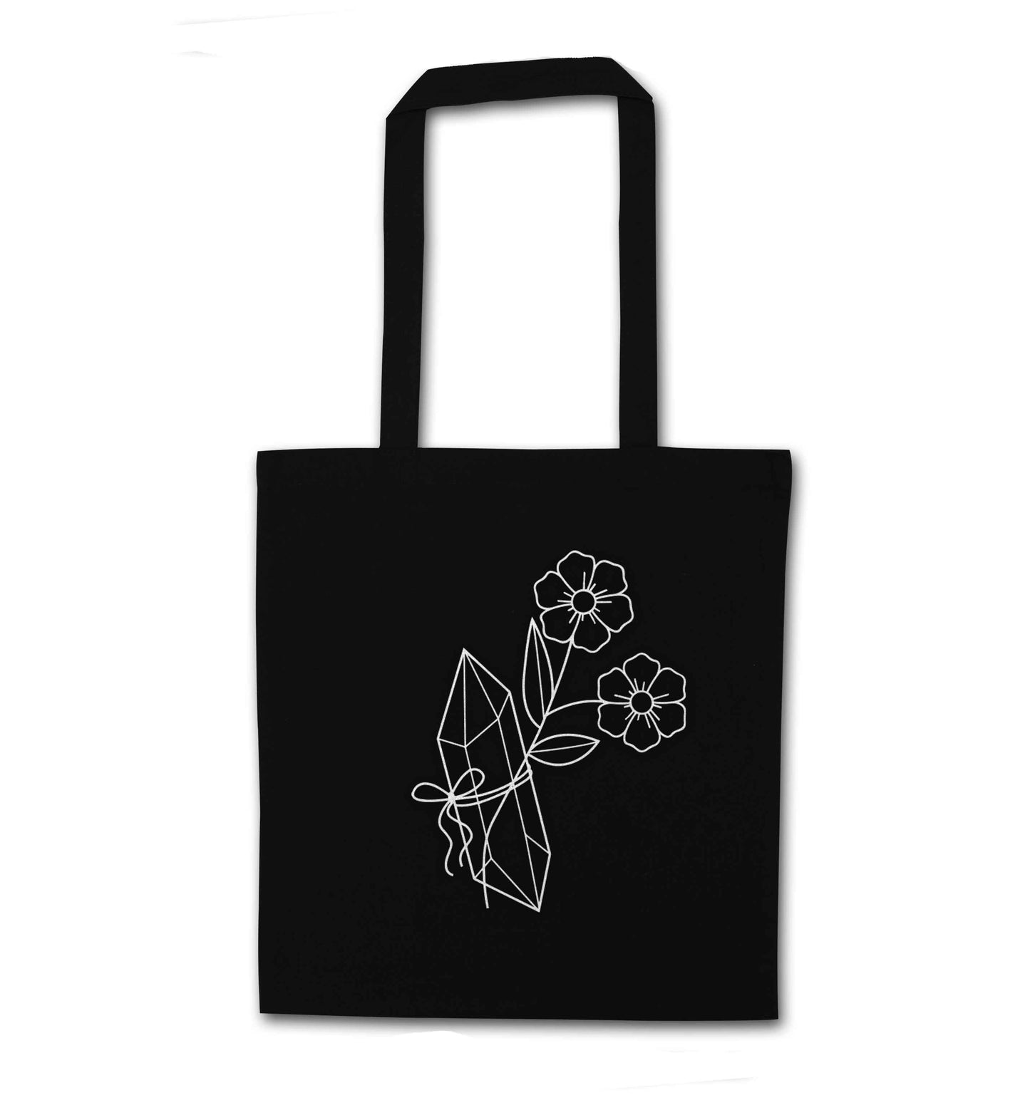 Crystal flower illustration black tote bag