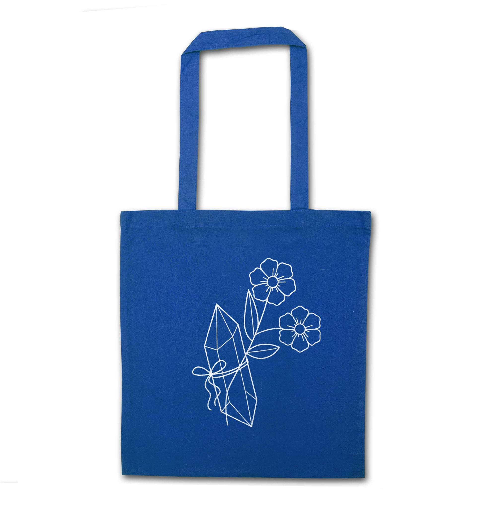 Crystal flower illustration blue tote bag
