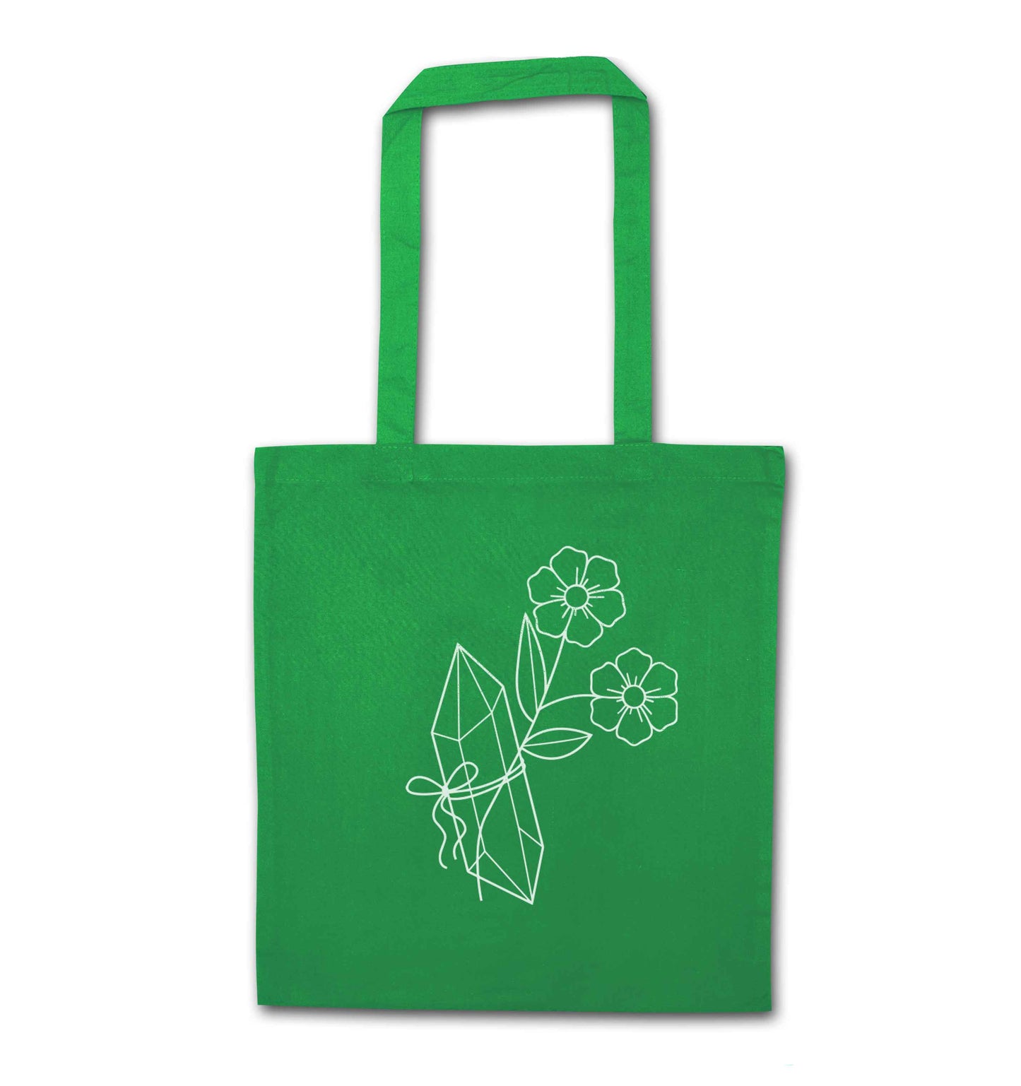 Crystal flower illustration green tote bag