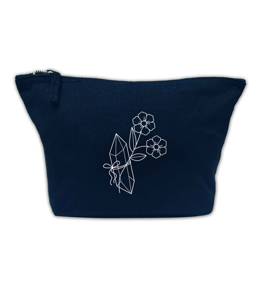 Crystal flower illustration navy makeup bag