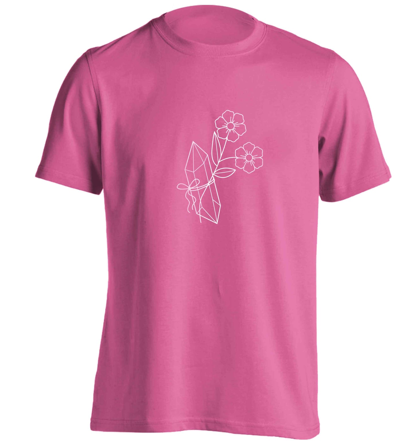 Crystal flower illustration adults unisex pink Tshirt 2XL