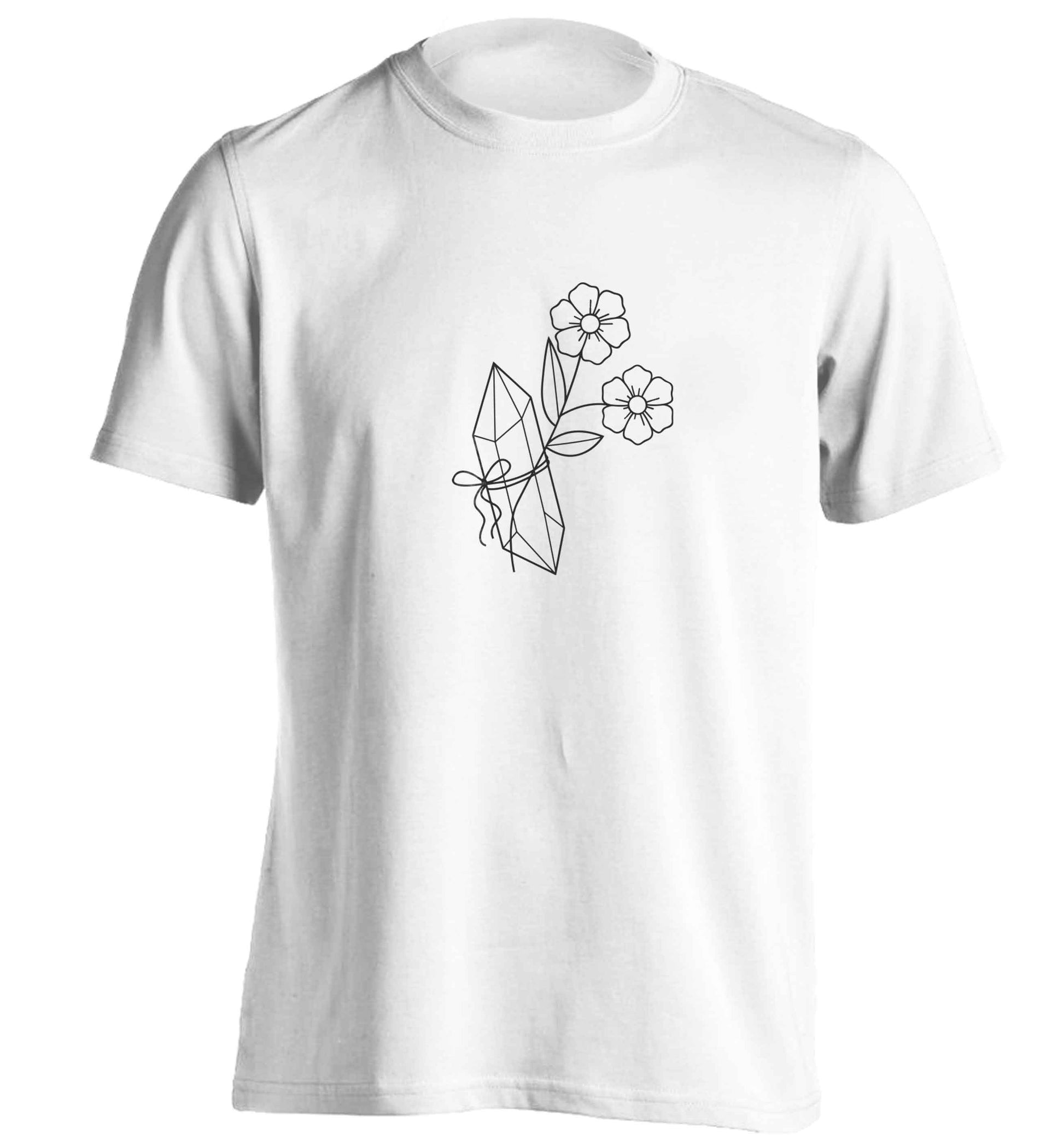Crystal flower illustration adults unisex white Tshirt 2XL
