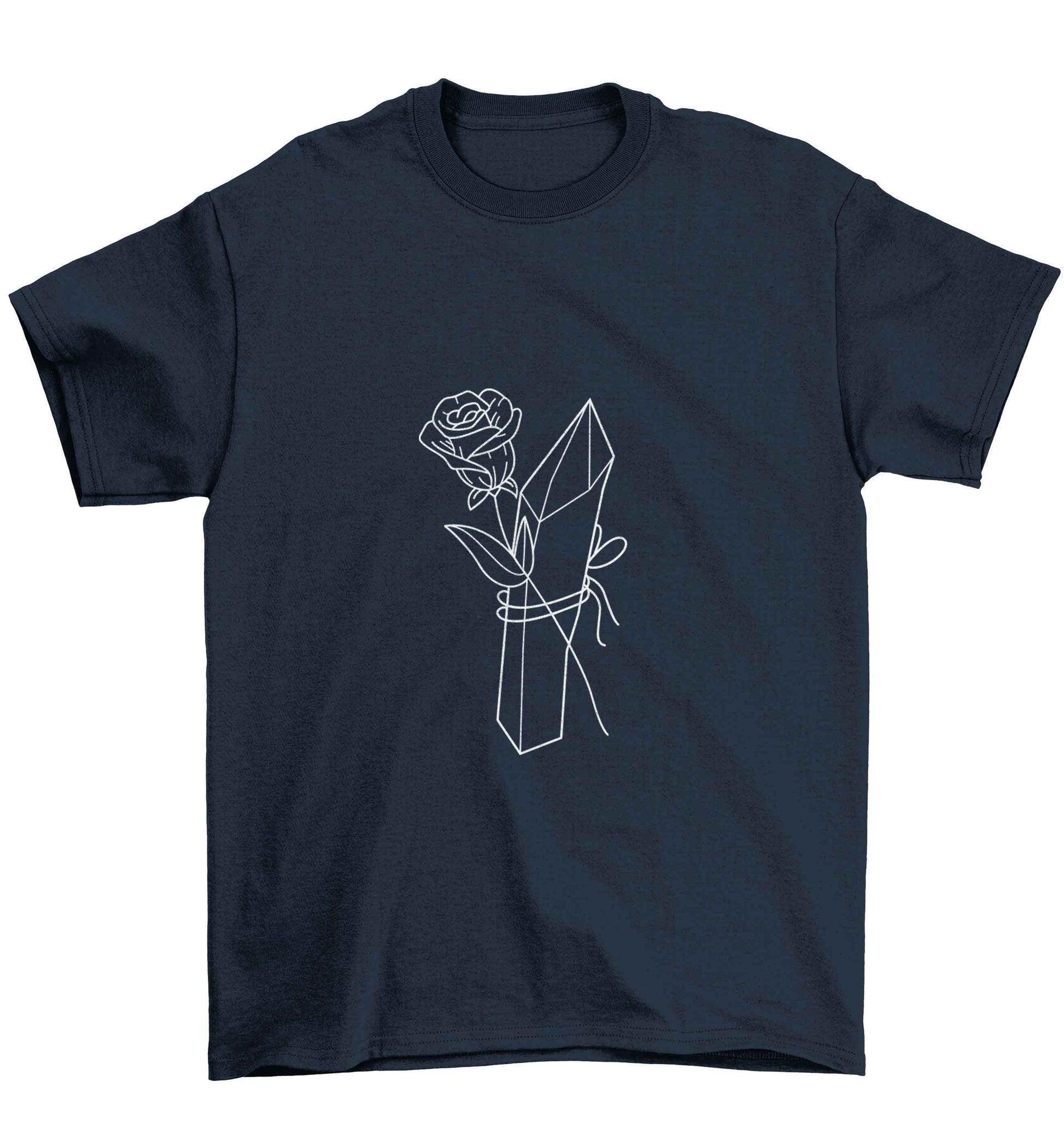 Rose crystal Children's navy Tshirt 12-13 Years