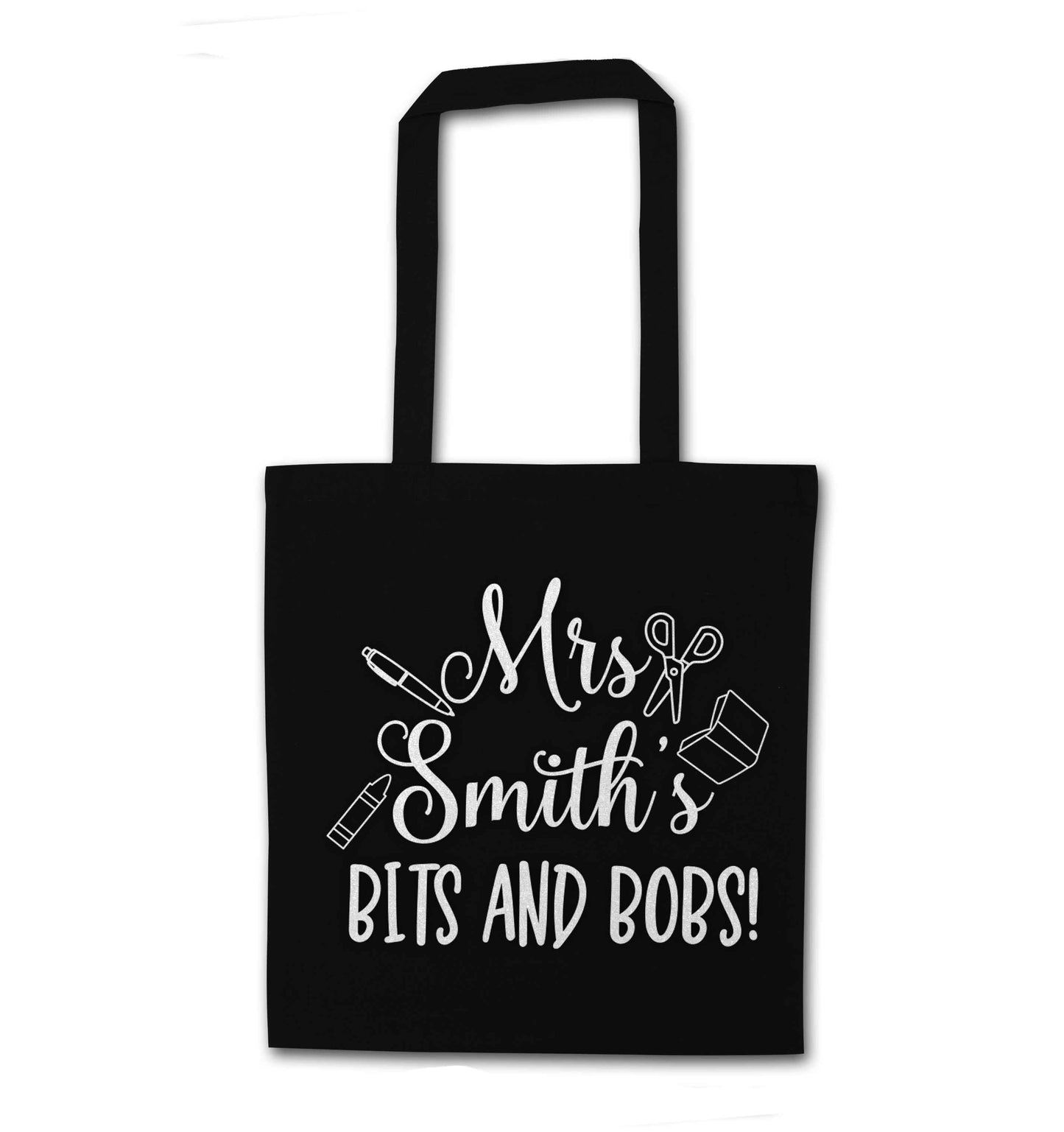 Mrs personalised teachers bits and bobs black tote bag