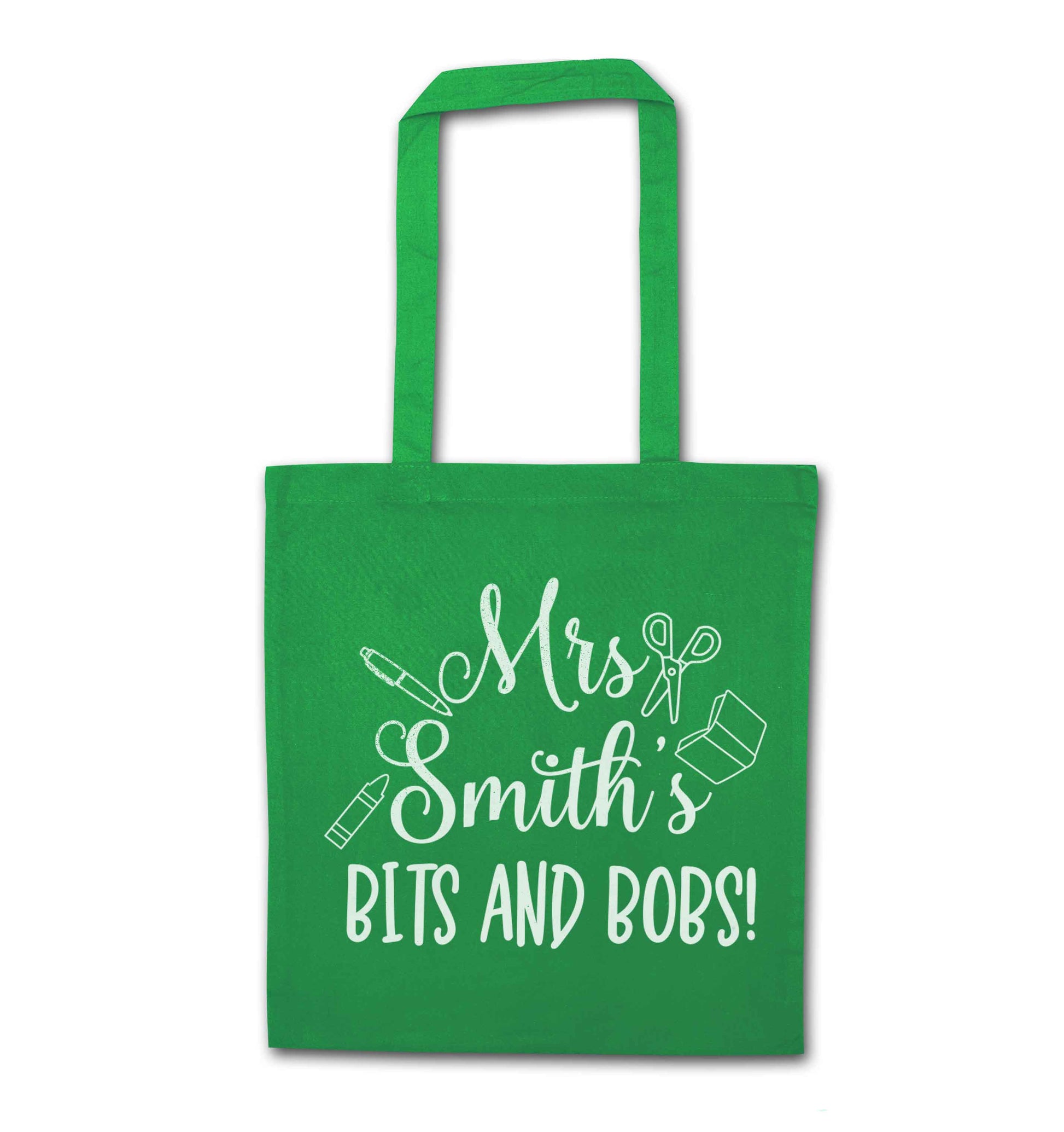 Mrs personalised teachers bits and bobs green tote bag