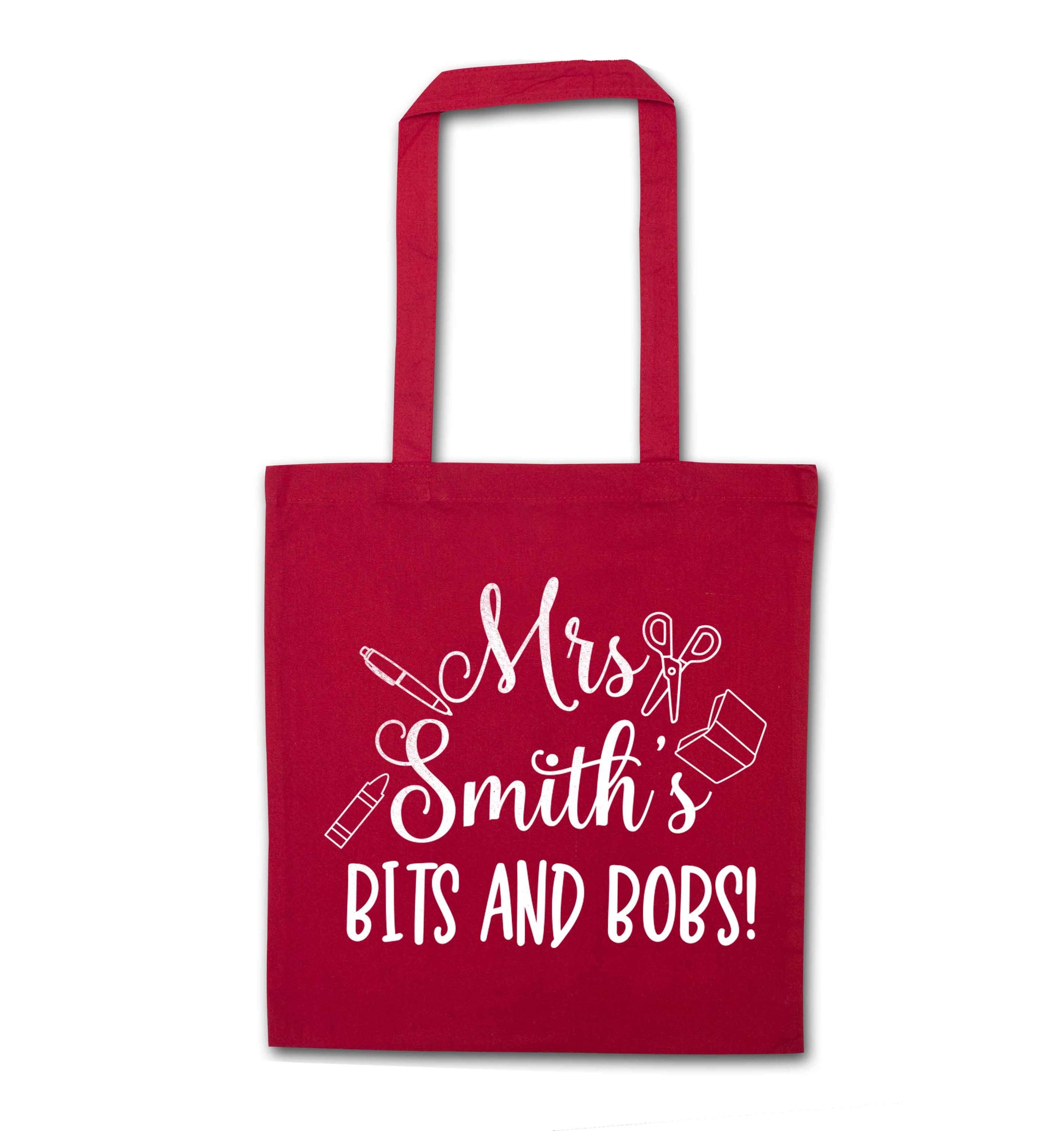 Mrs personalised teachers bits and bobs red tote bag