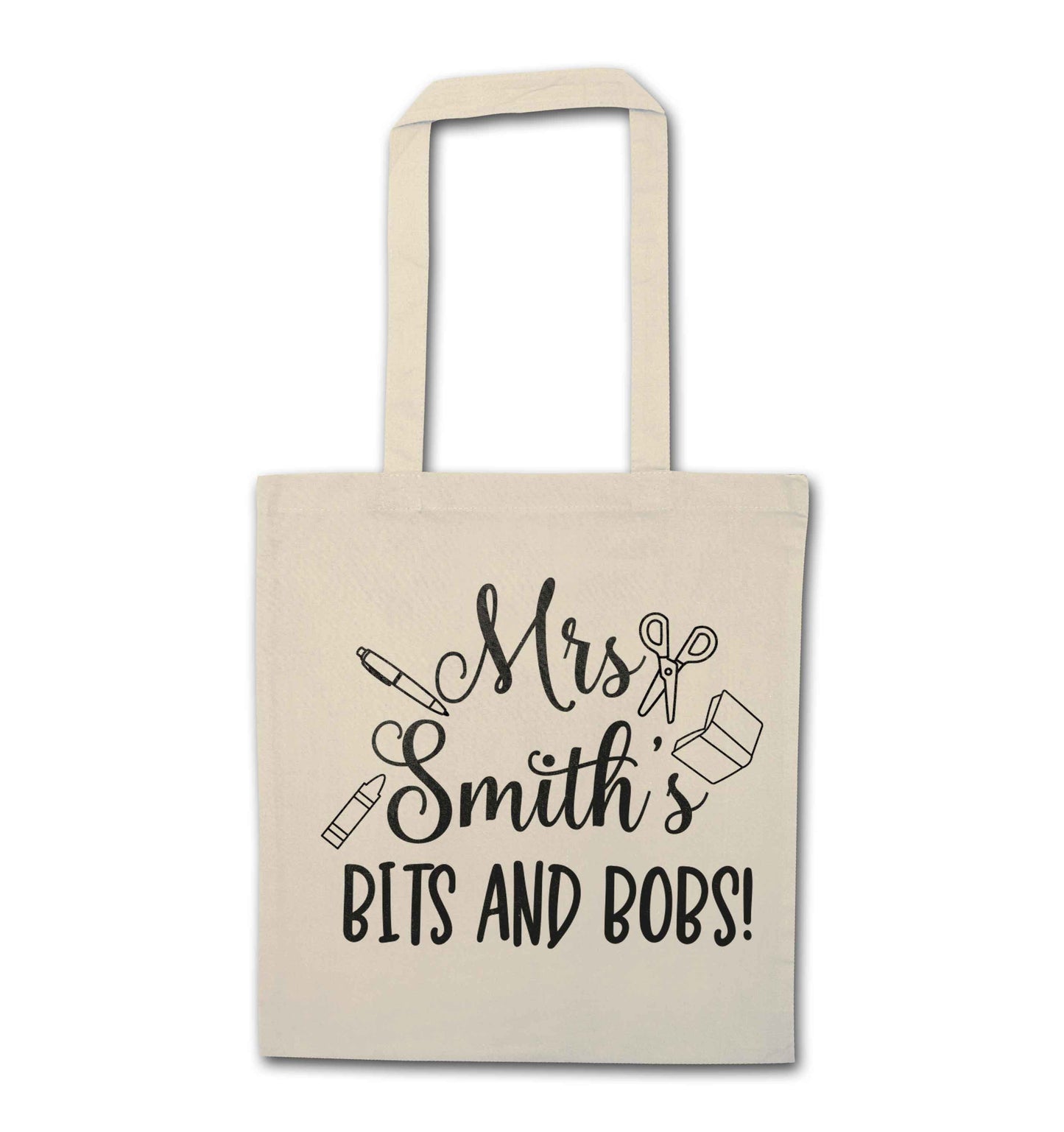 Mrs personalised teachers bits and bobs natural tote bag