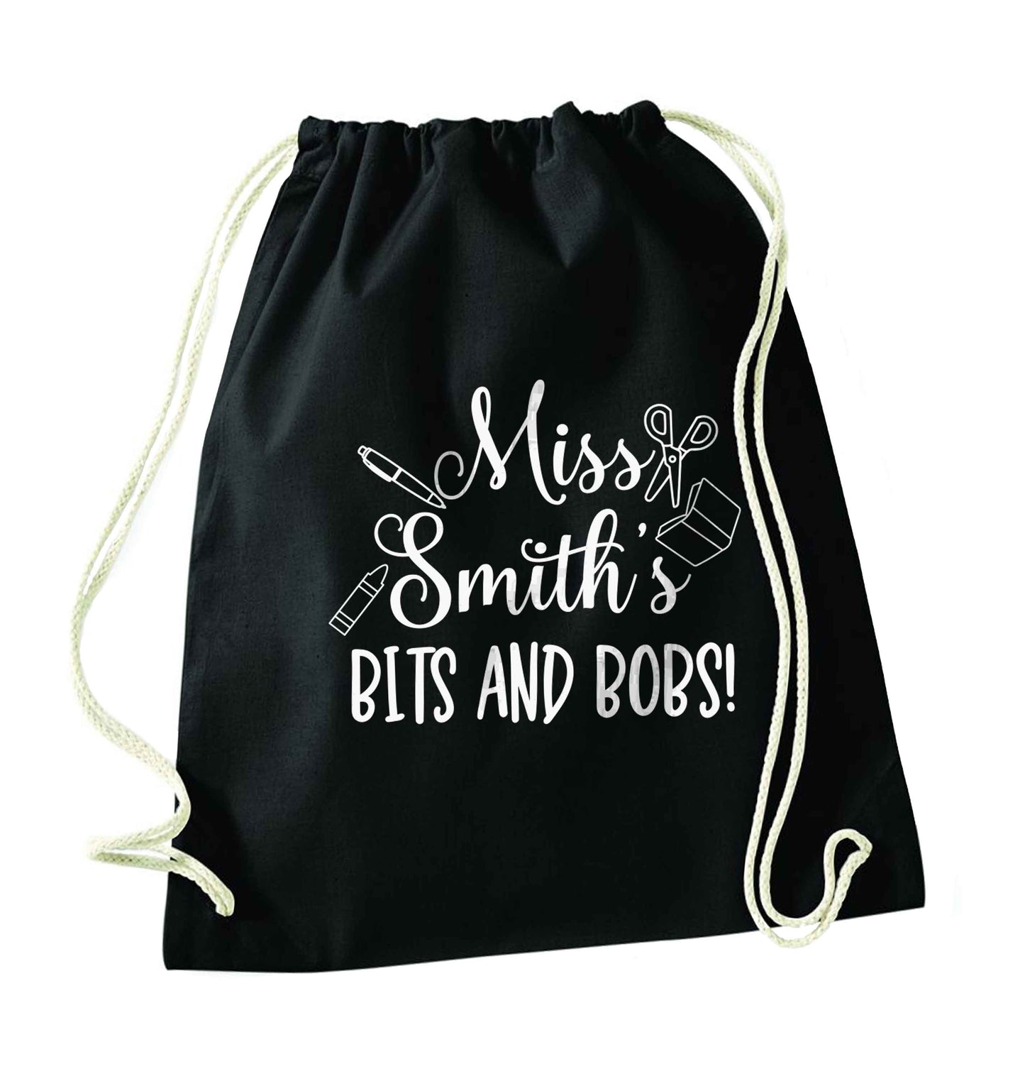 Miss personalised teachers bits and bobs black drawstring bag