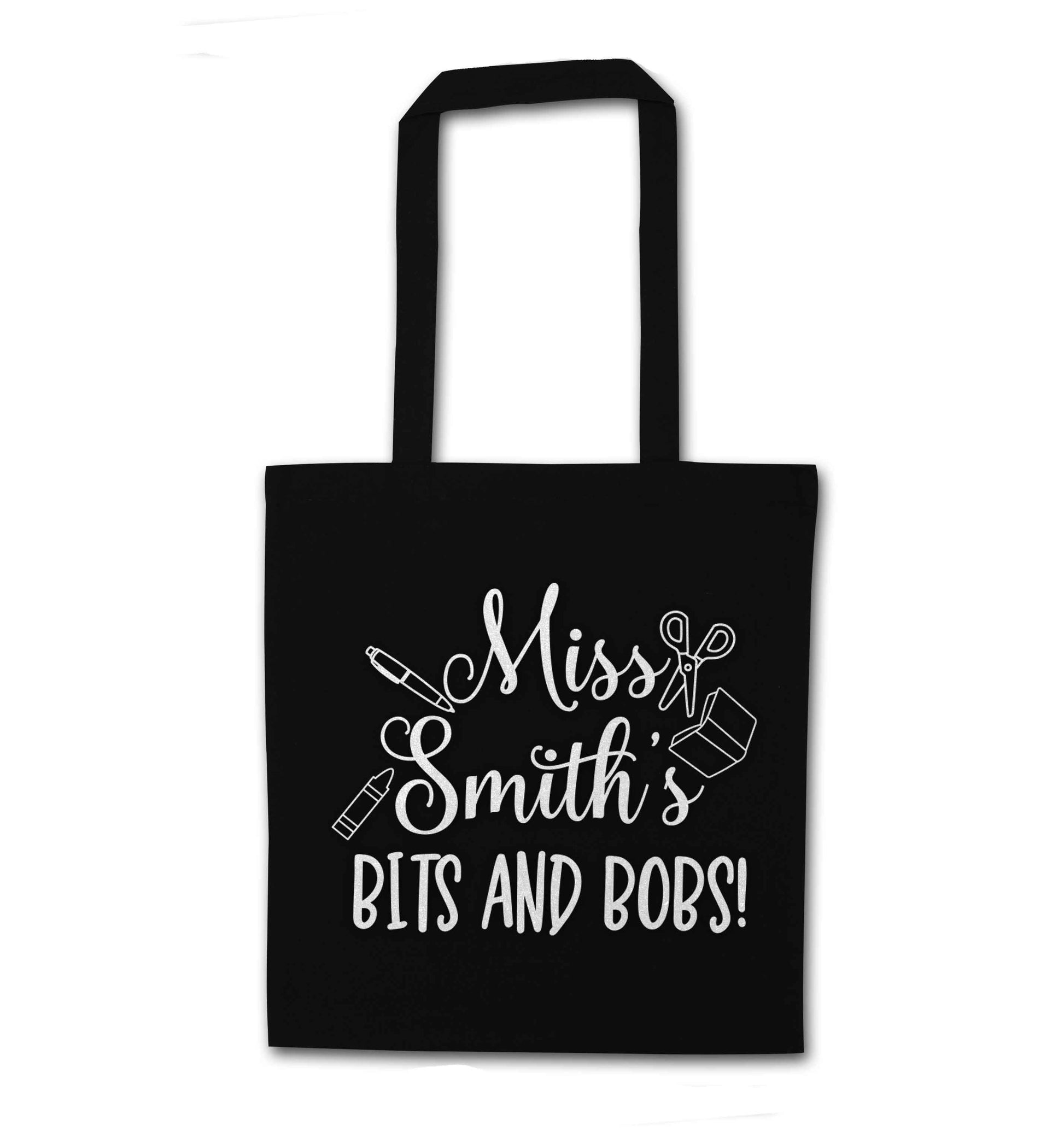 Miss personalised teachers bits and bobs black tote bag