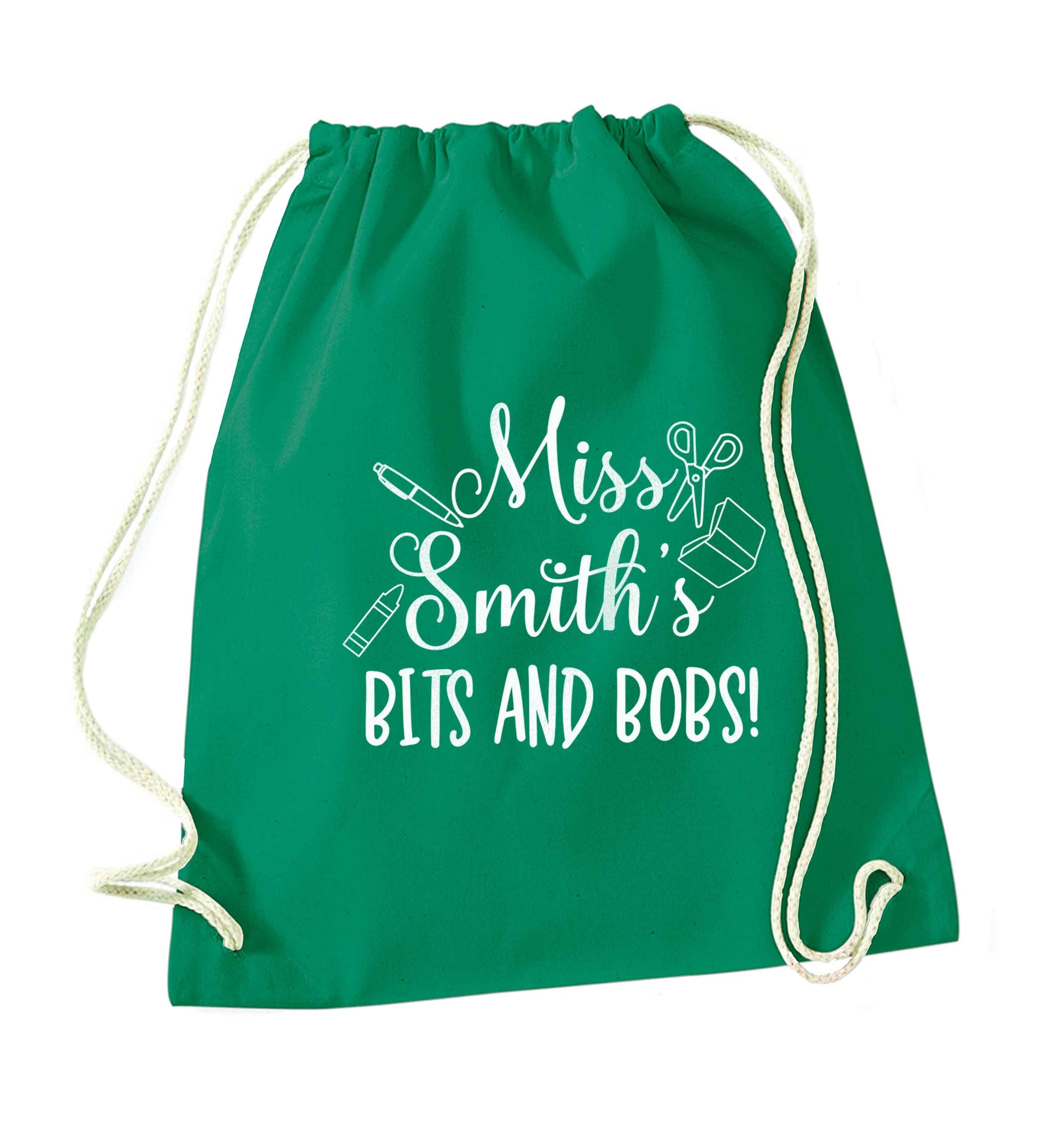 Miss personalised teachers bits and bobs green drawstring bag