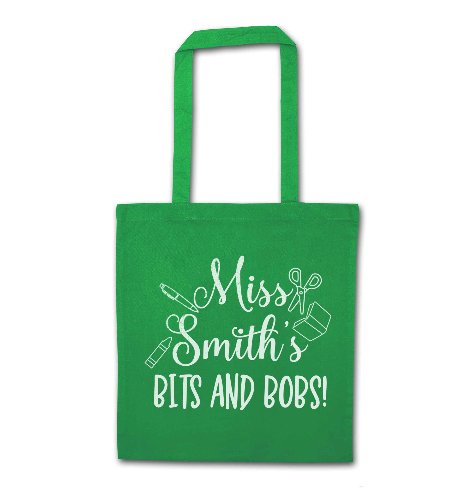 Miss personalised teachers bits and bobs green tote bag