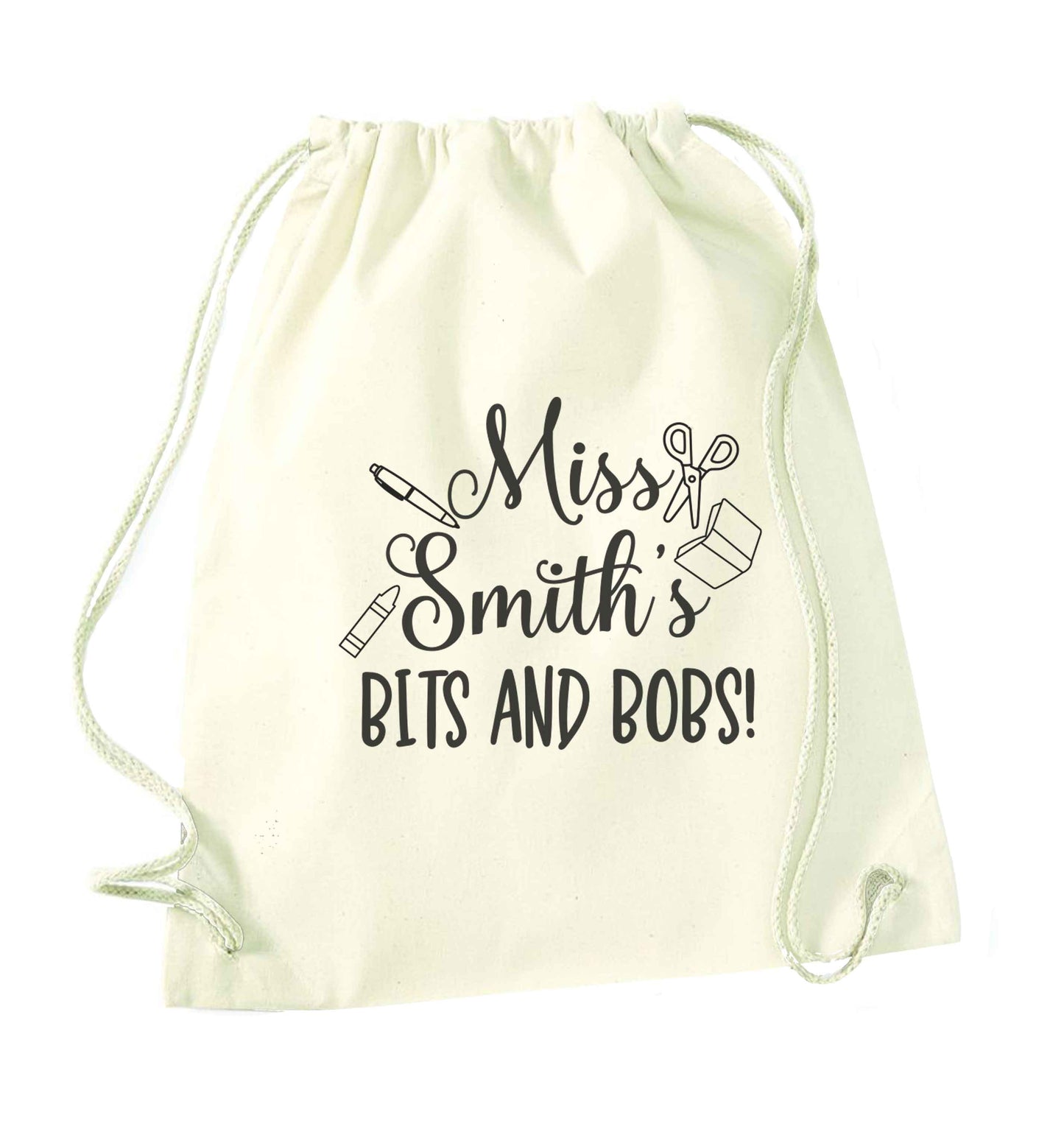 Miss personalised teachers bits and bobs natural drawstring bag