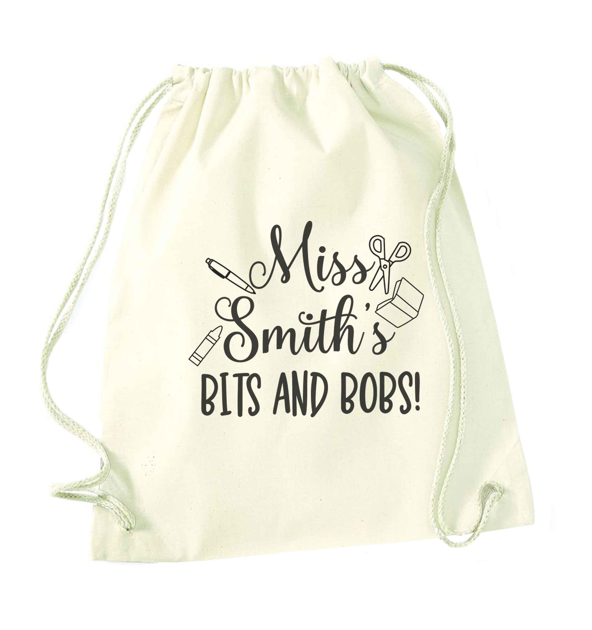 Miss personalised teachers bits and bobs natural drawstring bag