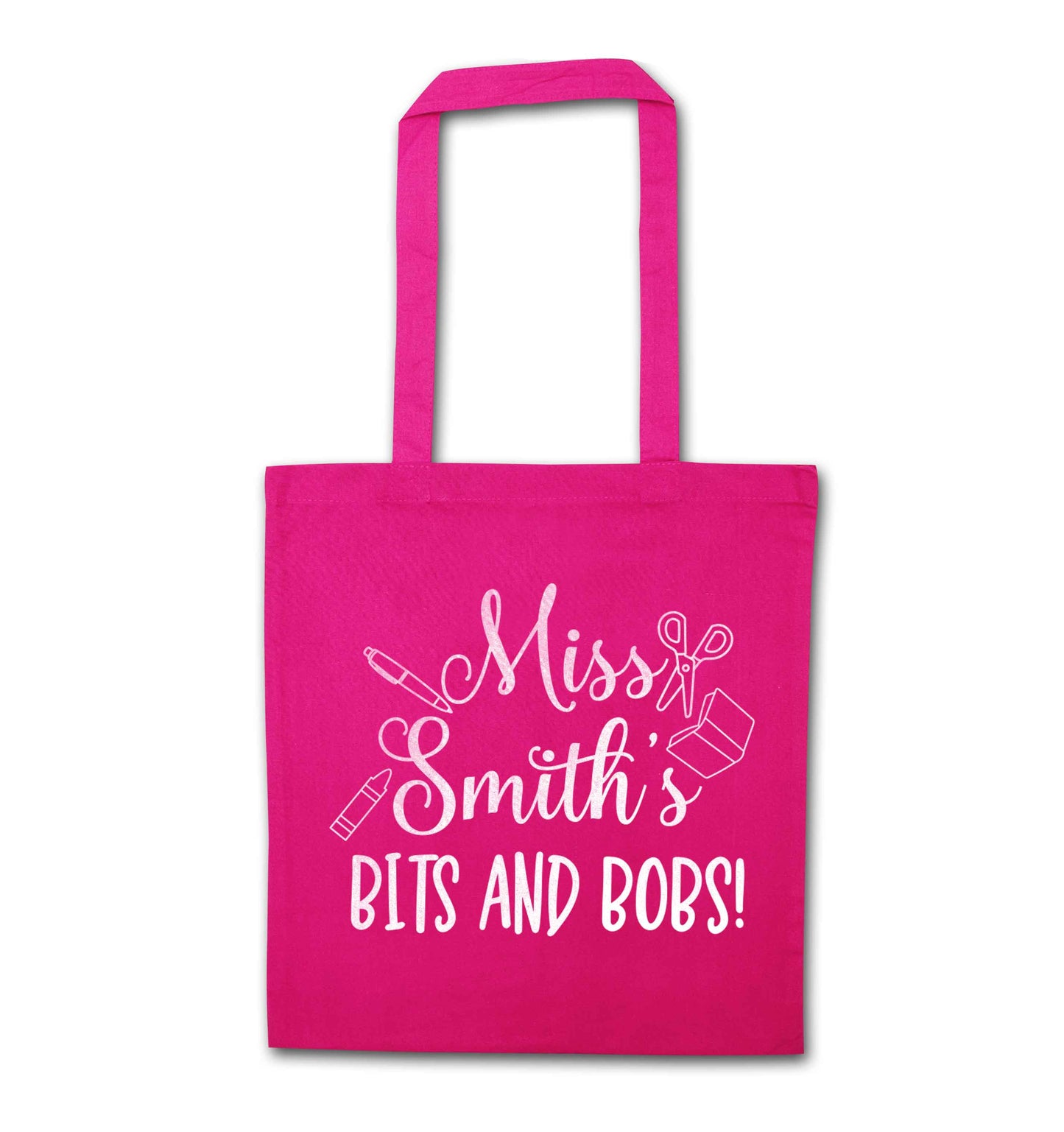 Miss personalised teachers bits and bobs pink tote bag