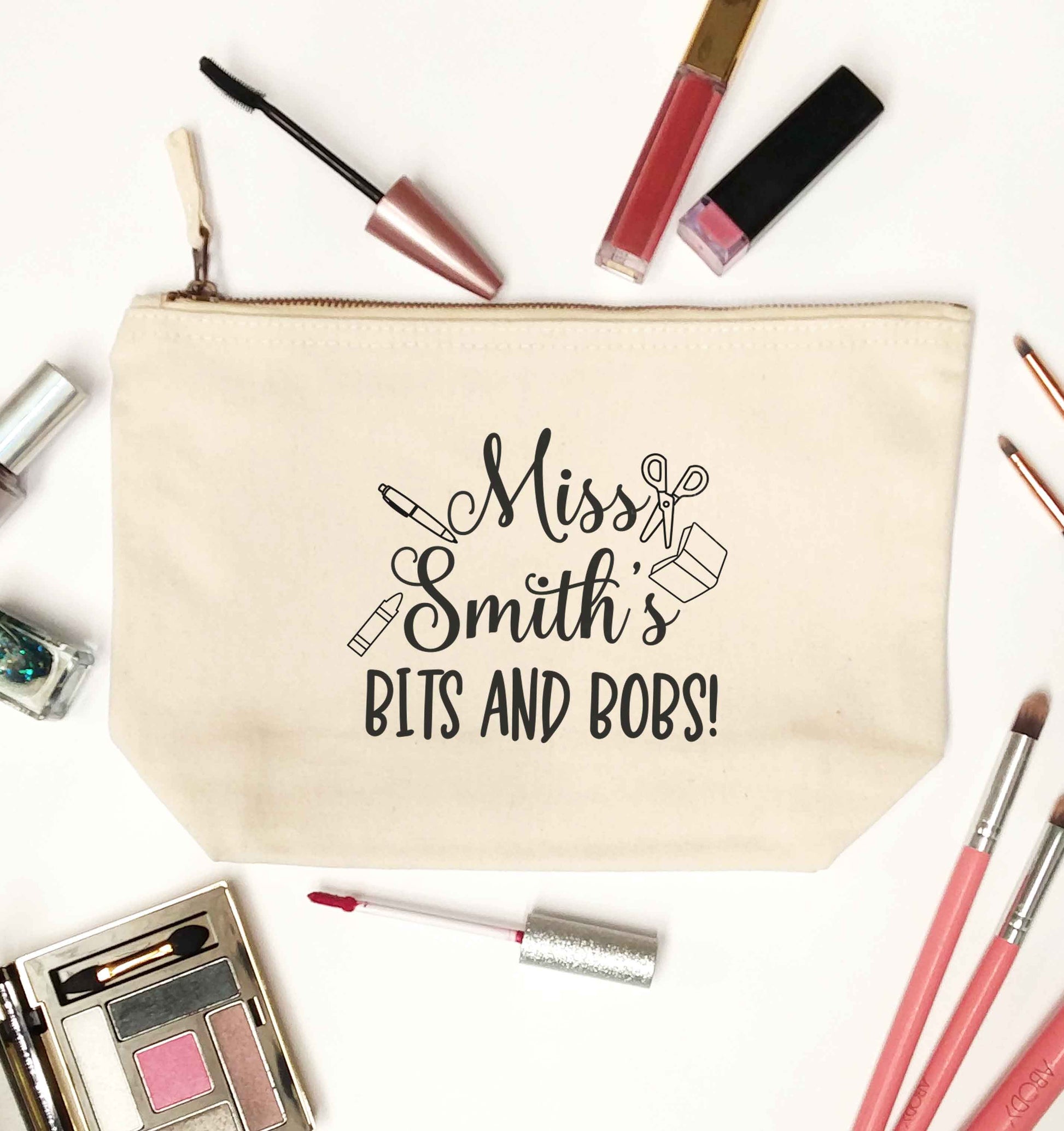 Miss personalised teachers bits and bobs natural makeup bag