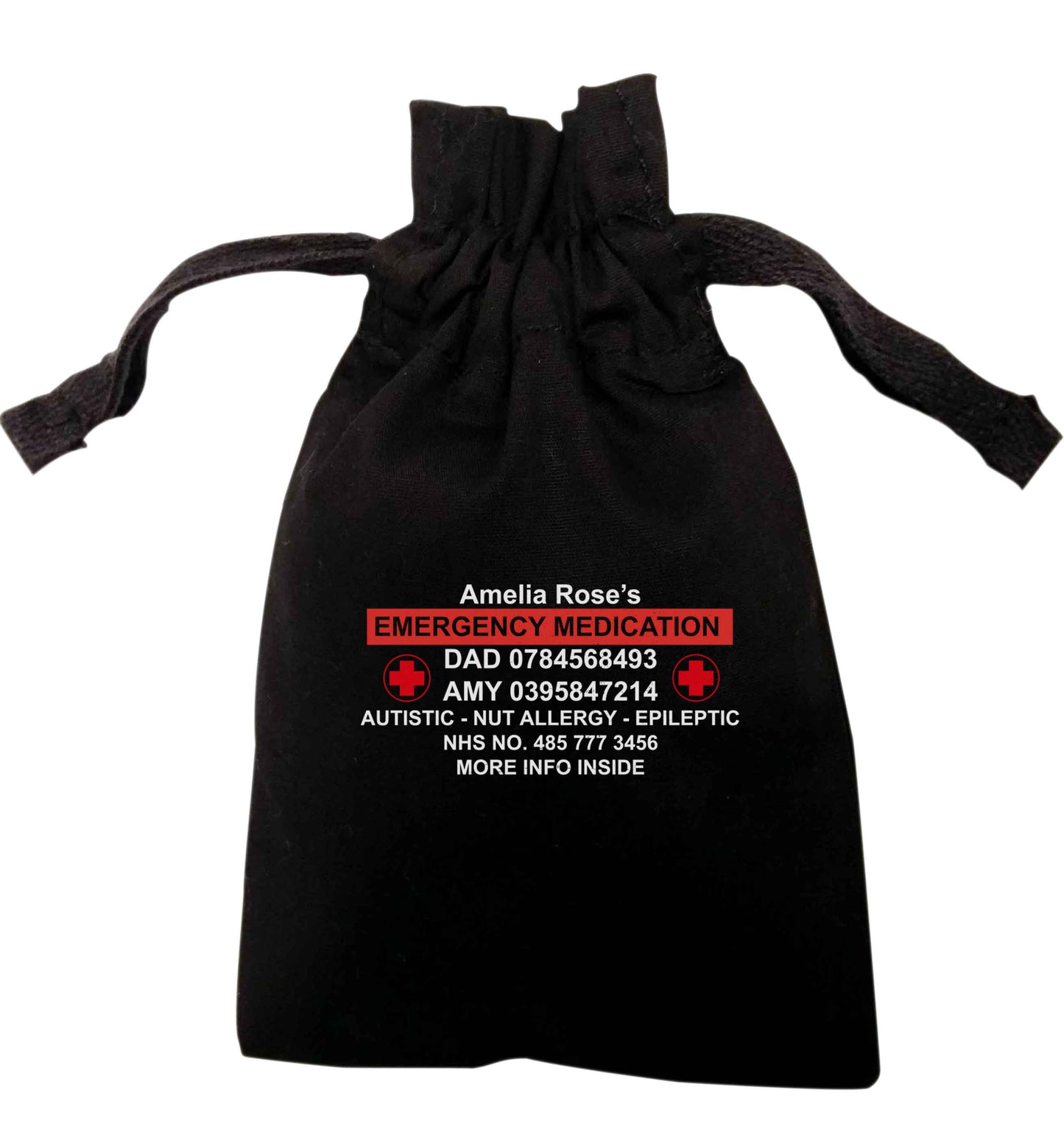 Fully personalised emergency medication bag | XS - L | Pouch / Drawstring bag / Sack | Organic Cotton | Bulk discounts available!