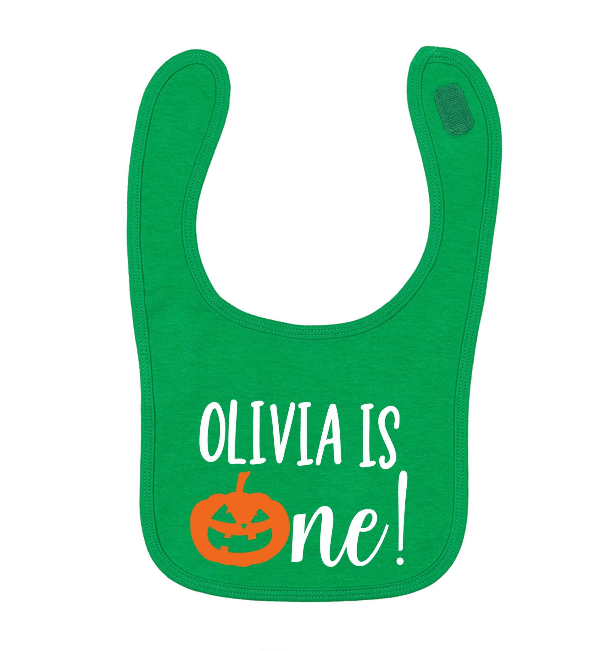 Personalised is turning one green baby bib