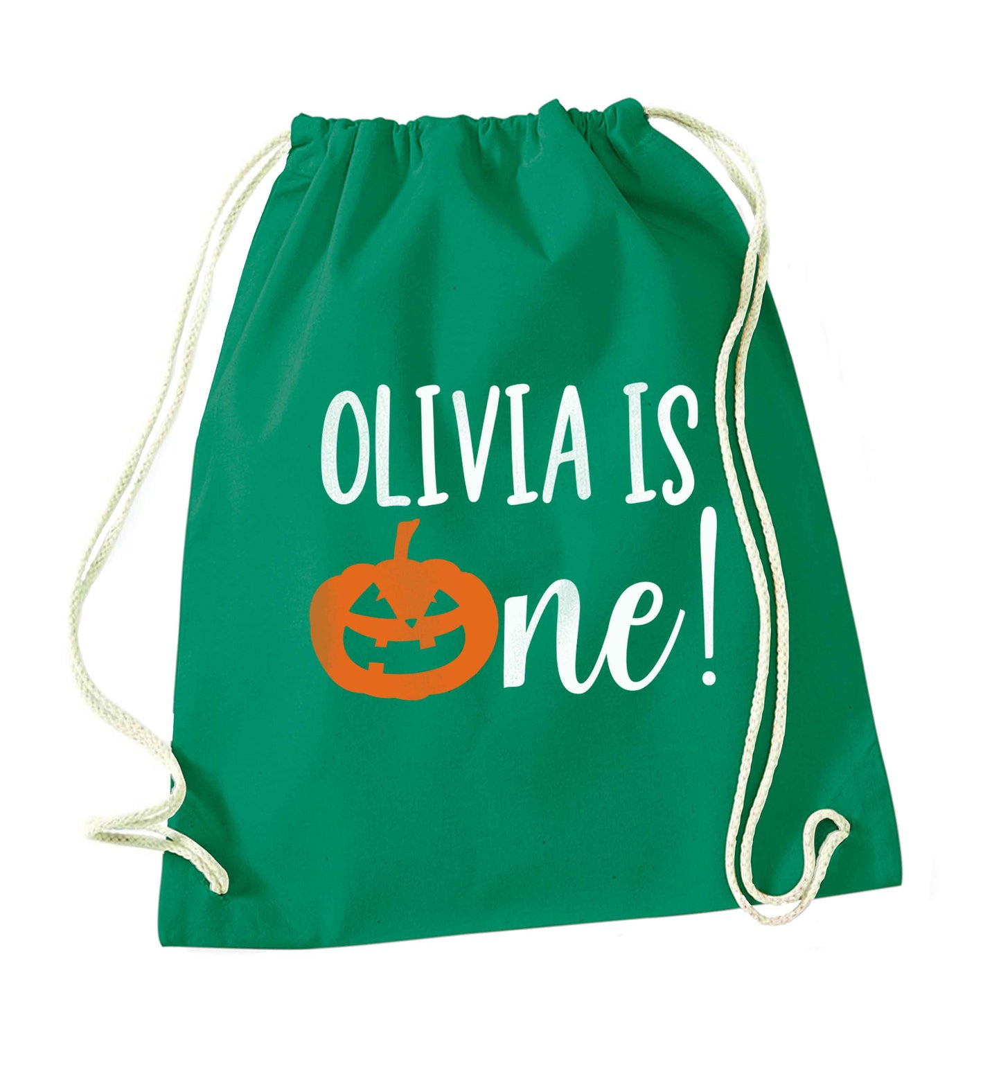 Personalised is turning one green drawstring bag