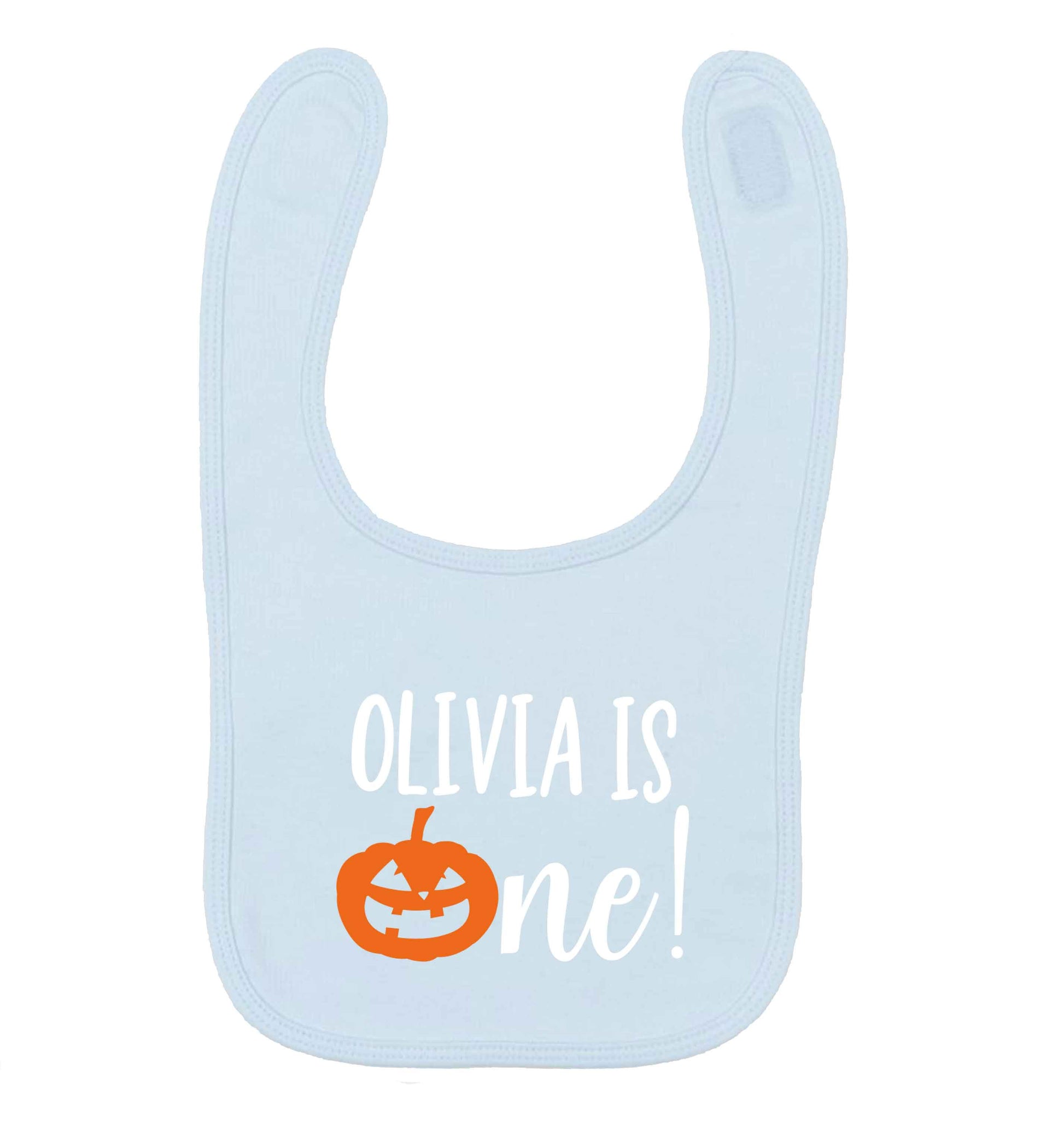 Personalised is turning one pale blue baby bib