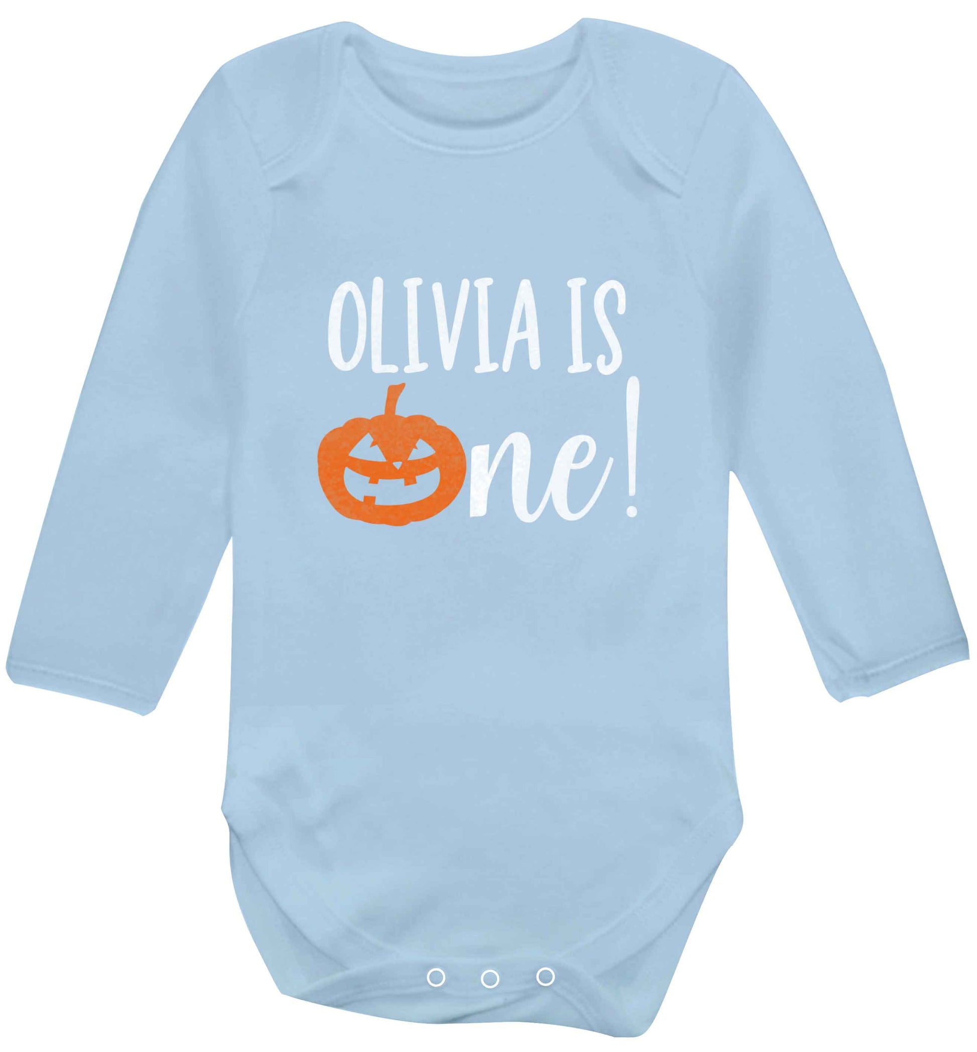Personalised is turning one baby vest long sleeved pale blue 6-12 months