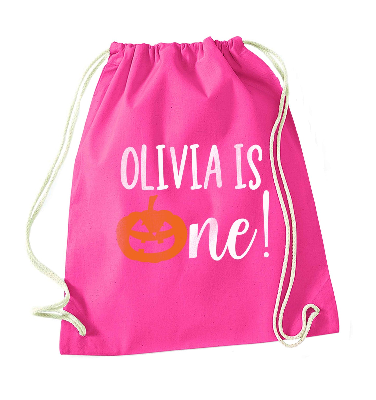 Personalised is turning one pink drawstring bag