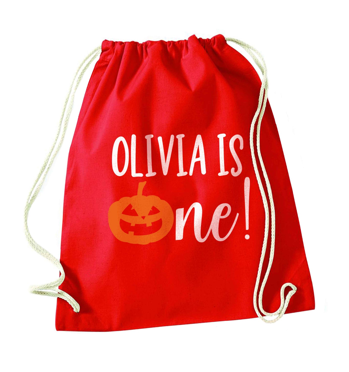 Personalised is turning one red drawstring bag 