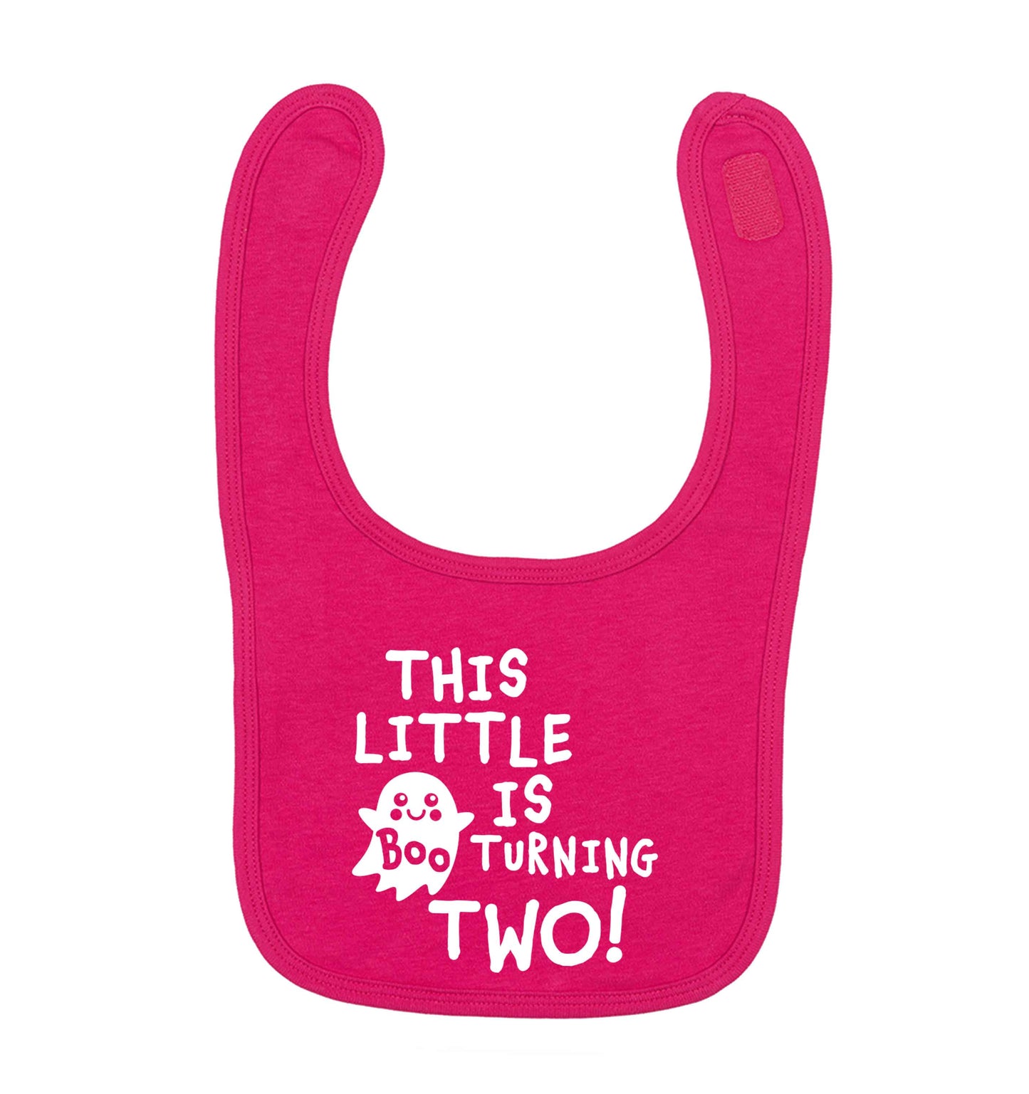 This little boo is turning two dark pink baby bib