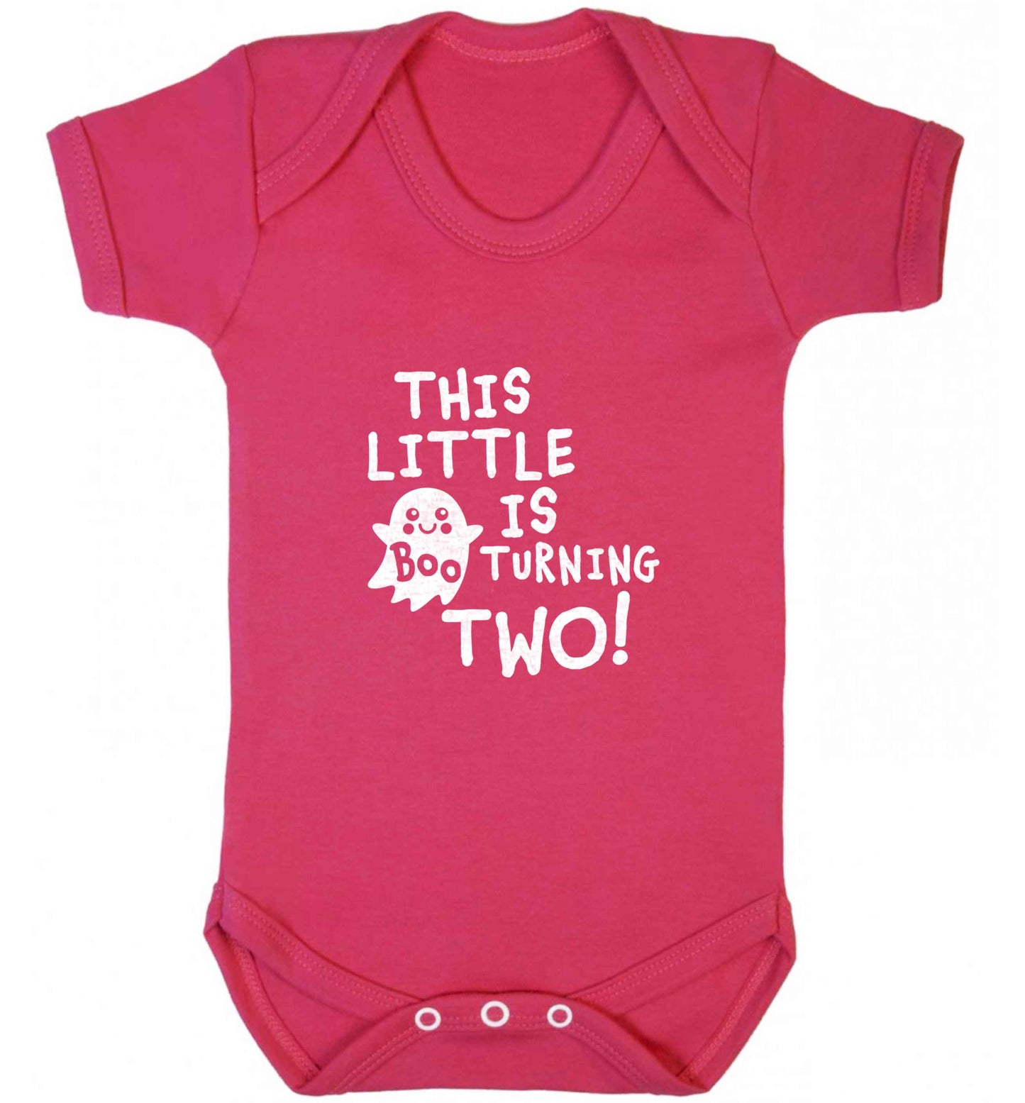 This little boo is turning two baby vest dark pink 18-24 months